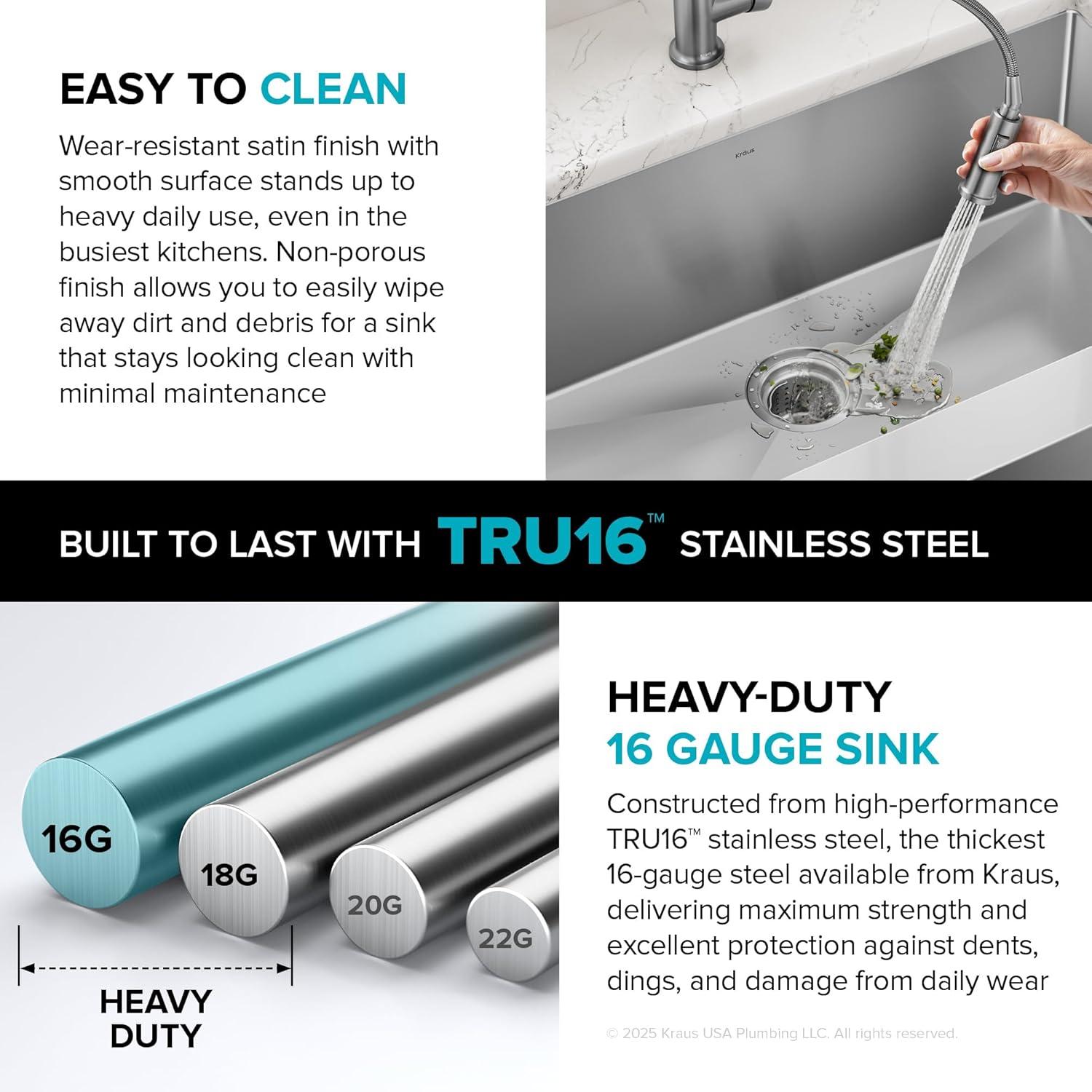 KRAUS Standart Pro Apron Front Farmhouse 16 Gauge Single Bowl Stainless Steel Kitchen Sink