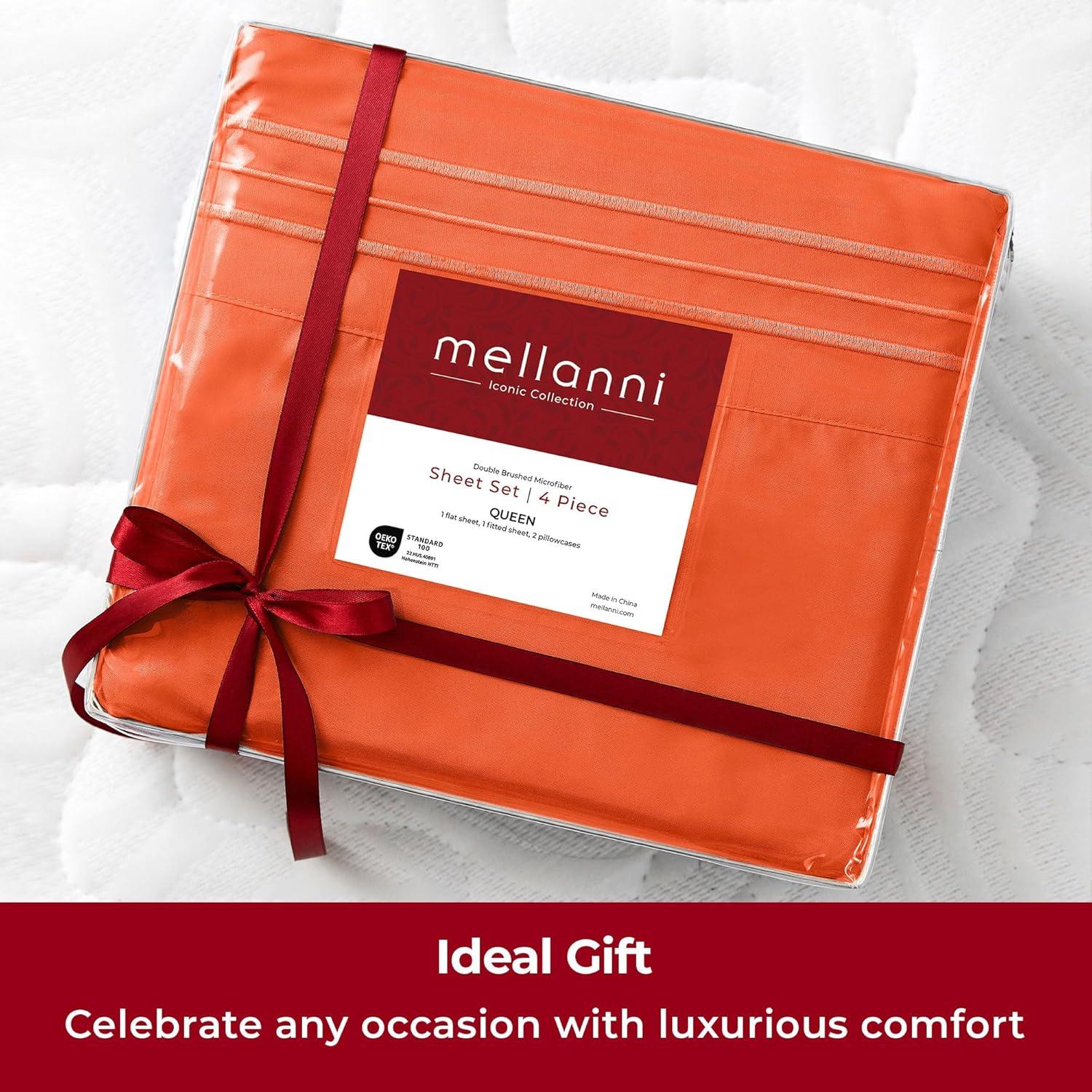 Mellanni Sheet Set Iconic Brushed Microfiber, Deep Pocket Sheet, 4 Piece King Poppy Orange