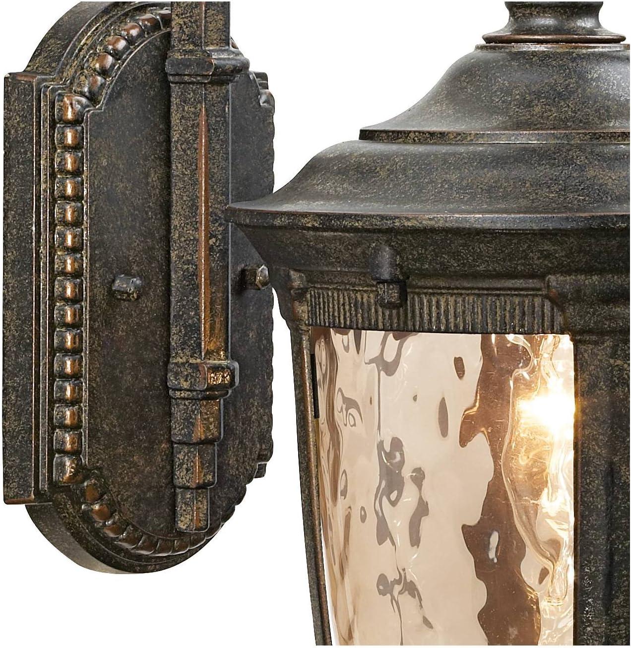 John Timberland Bellagio Vintage Rustic Outdoor Wall Light Fixture Bronze Downbridge 16 1/2" Champagne Hammered Glass for Post Exterior Barn Deck Yard