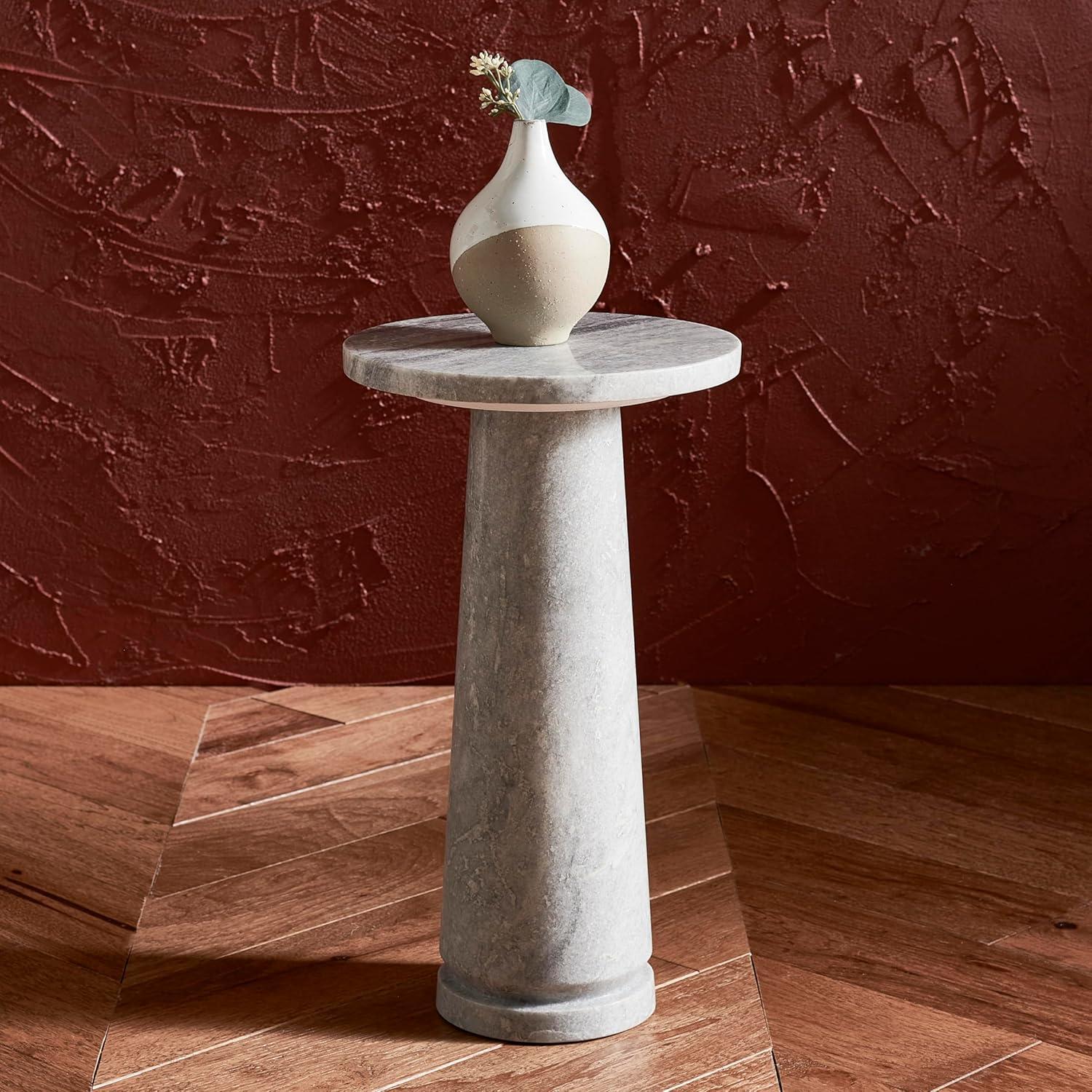 Valentia Light Grey Round Marble Pedestal Accent Table