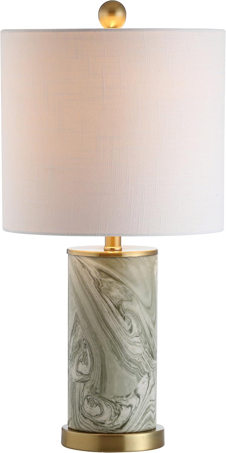 Green and White Marbled Ceramic Table Lamp with Brass Base