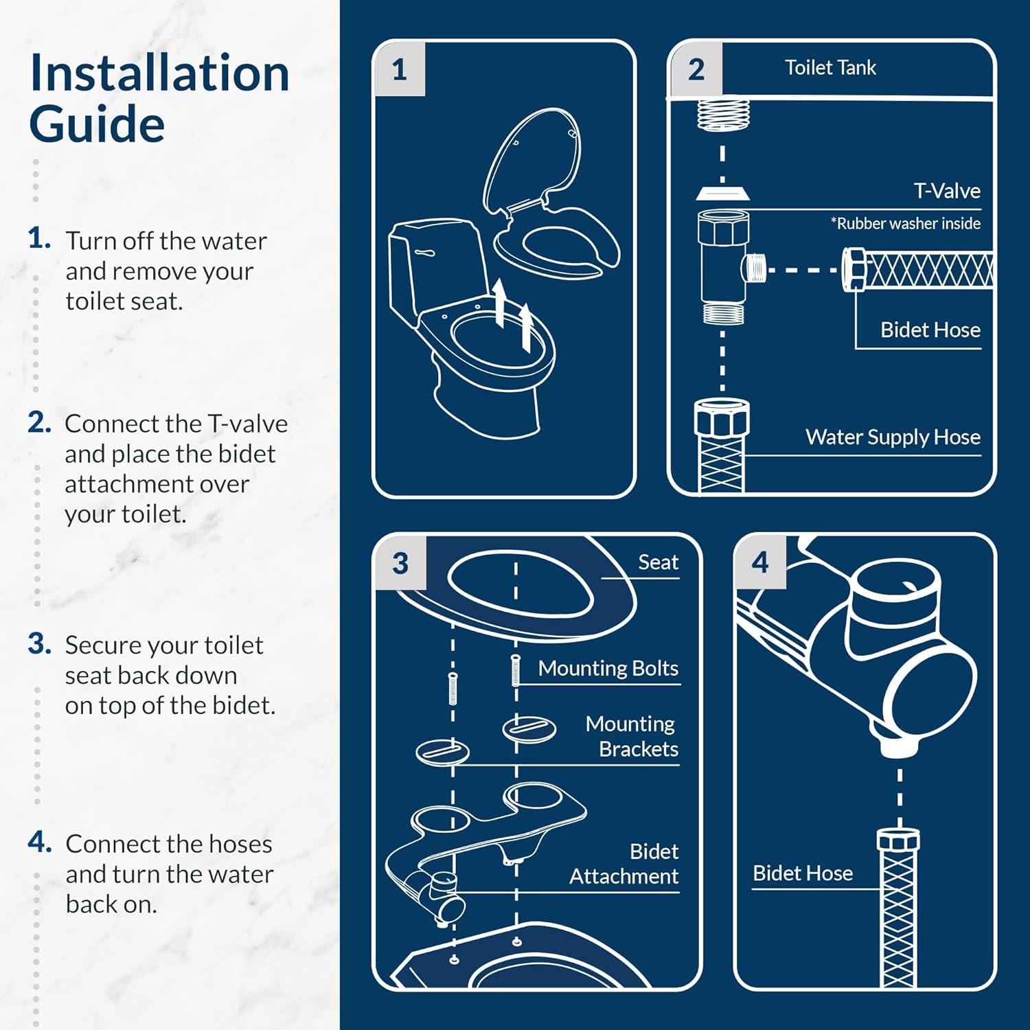 Bio Bidet Essential Bidet Toilet Attachment in White with Dual Nozzle, Fresh Water Spray, Non Electric, Easy to Install, Brass Inlet and Internal Valve,