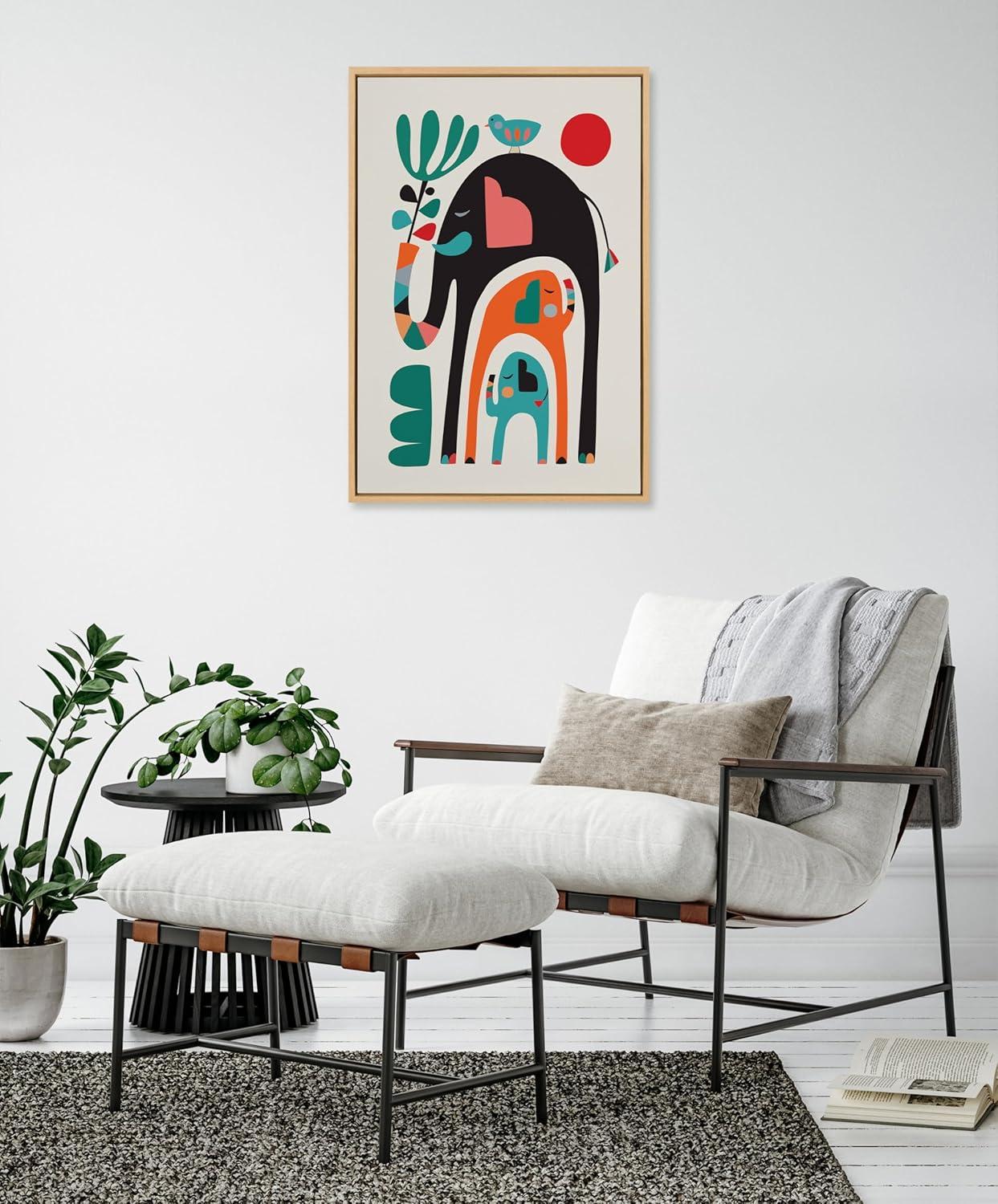 Kate & Laurel All Things Decor 23"x33" Sylvie Three Elephants Wall Art by Rachel Lee Natural: Mid-Century Modern Canvas