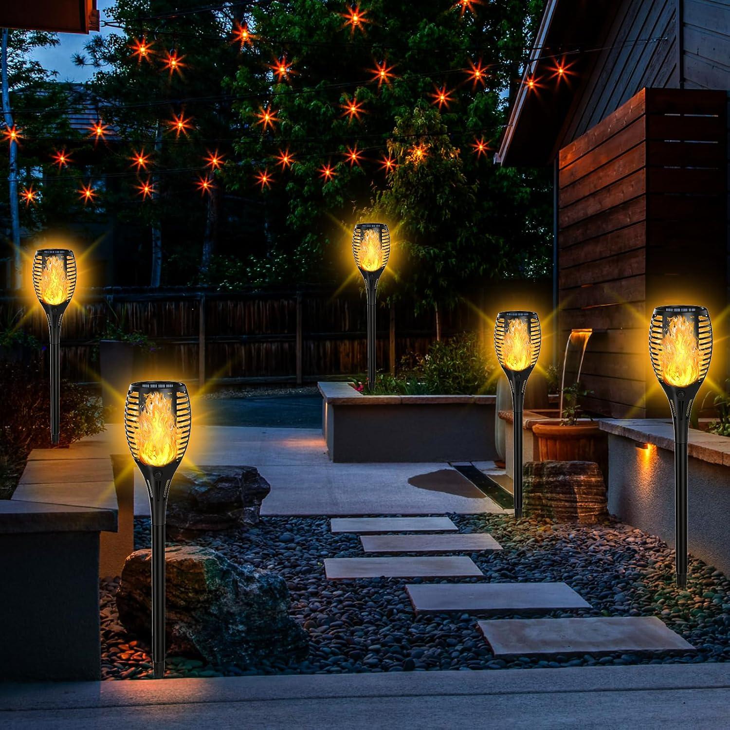 4 Pack Solar Lights Outdoor, Solar Torch Lights Outdoor Flickering Flame for Outdoor Decorations, Waterproof Garden Light Solar Powered , Torches Flame Light for Outside Yard Patio Lawn Garden Decor
