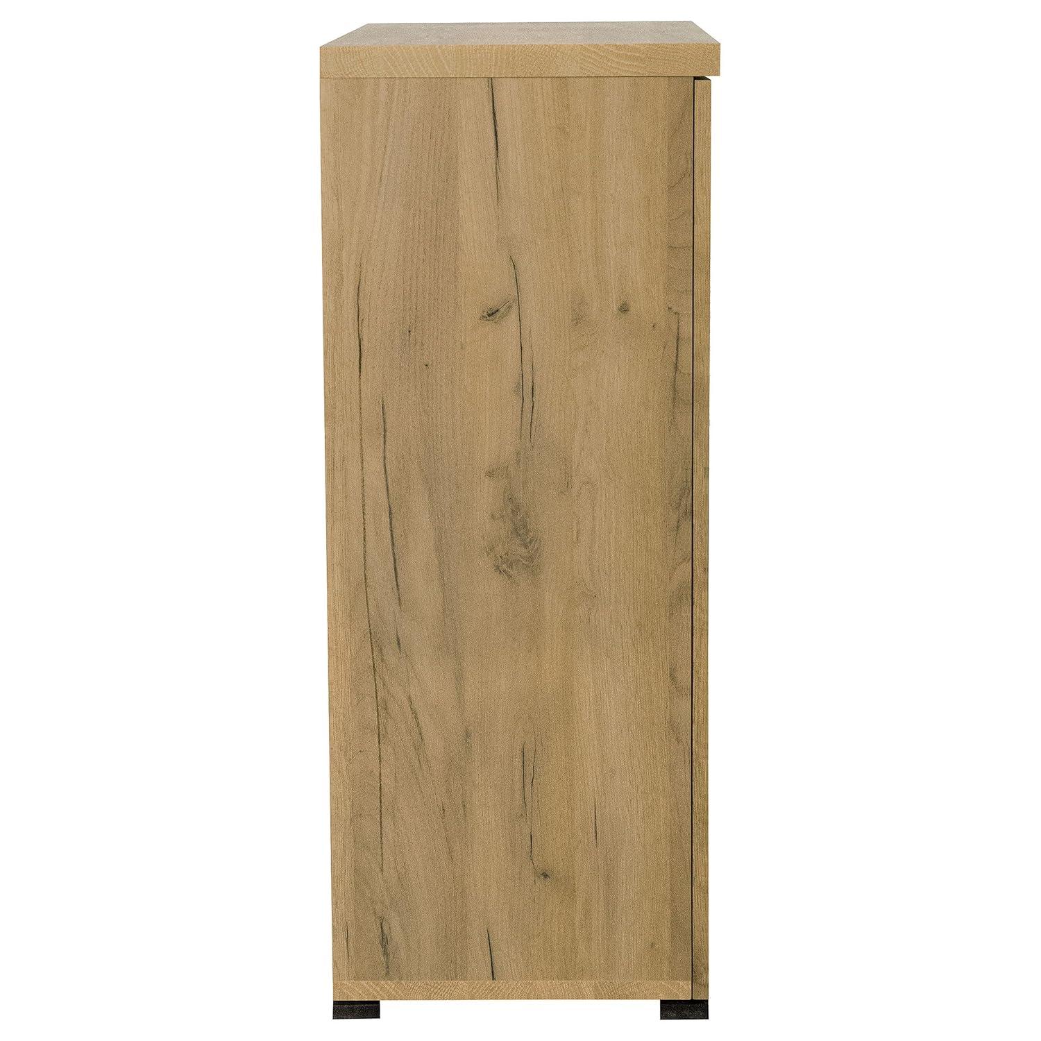 Golden Oak and Gunmetal Mesh Door Accent Cabinet