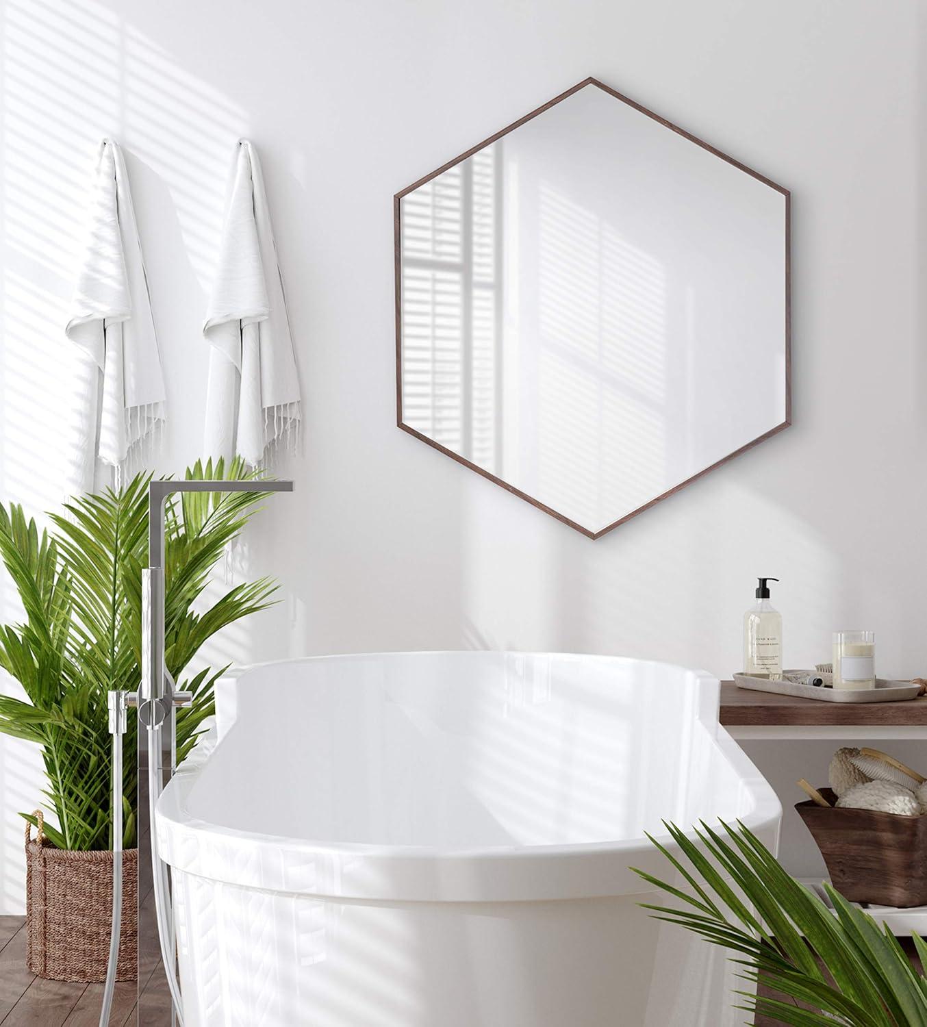 22" x 25" Rhodes Hexagon Wall Mirror Walnut Brown - Kate & Laurel: Modern Plastic Frame, No Assembly Required