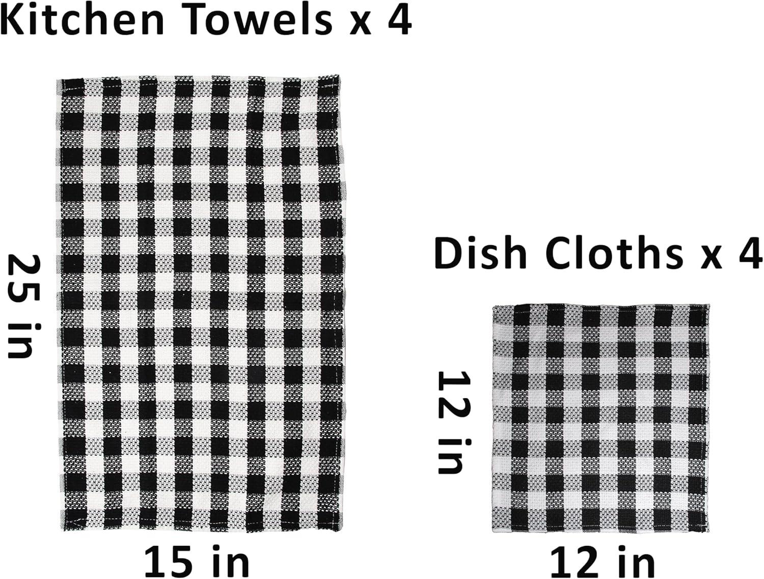 Black and White Buffalo Check Cotton Kitchen Towel Set