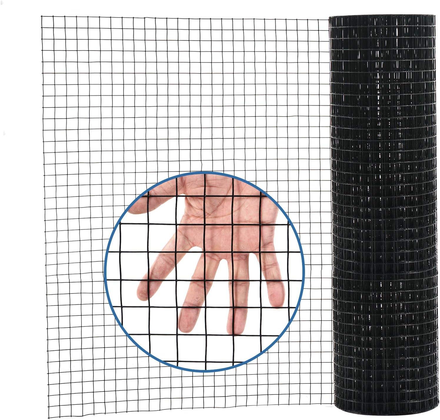 GVN 36 x 50 Inch Hardware Cloth 16 Gauge Black Vinyl Coated Welded Wire Mesh 1.5 Inch