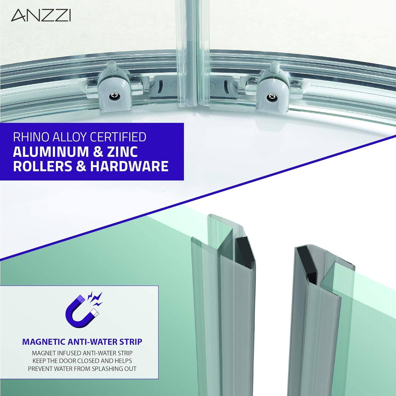 ANZZI Mare Series 35.2'' W 76'' H Framed Round Reversible Shower Enclosure SD-AZ050-01CH