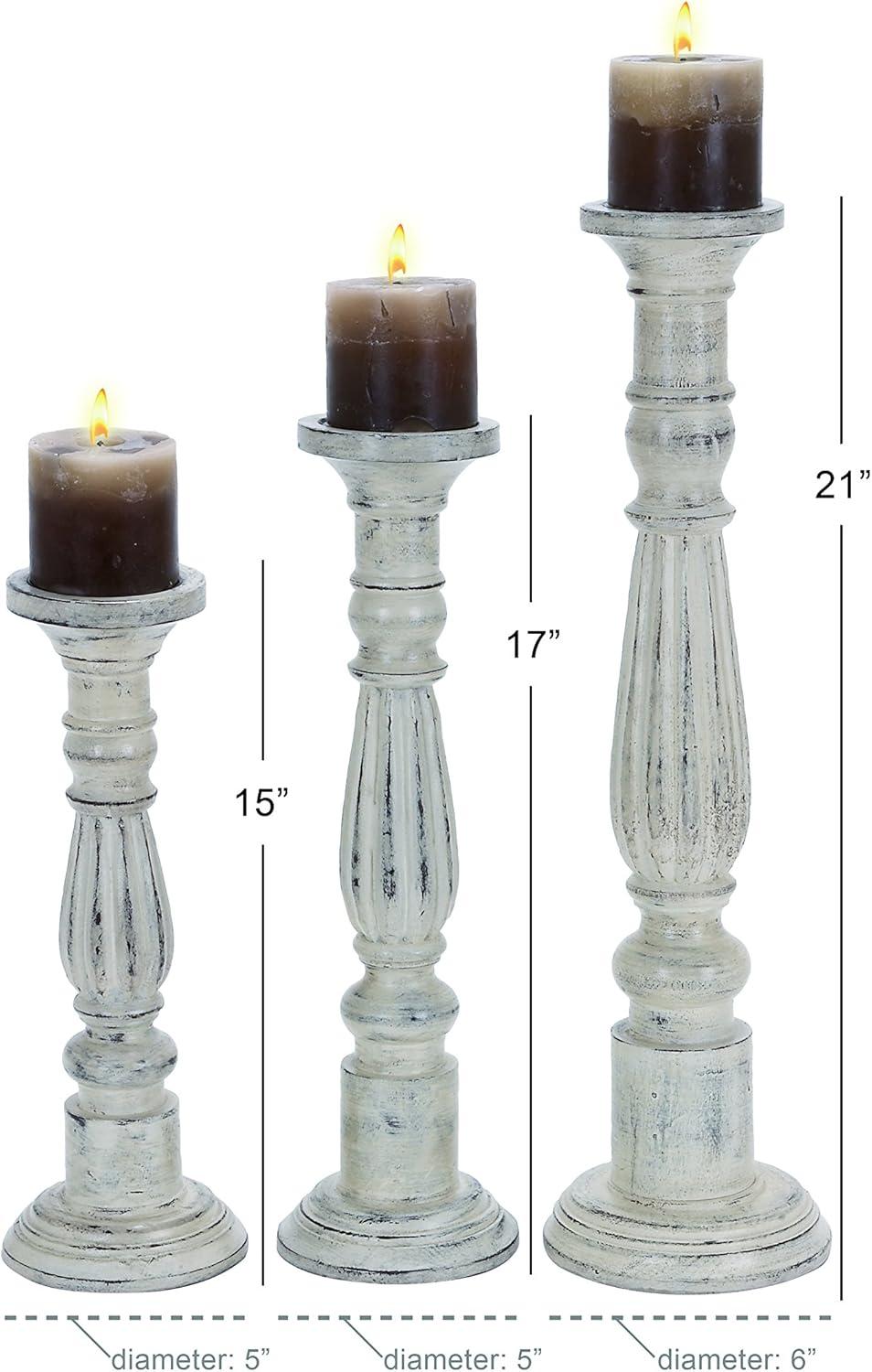 DecMode 3 Candle White Mango Wood Candle Holder, Set of 3