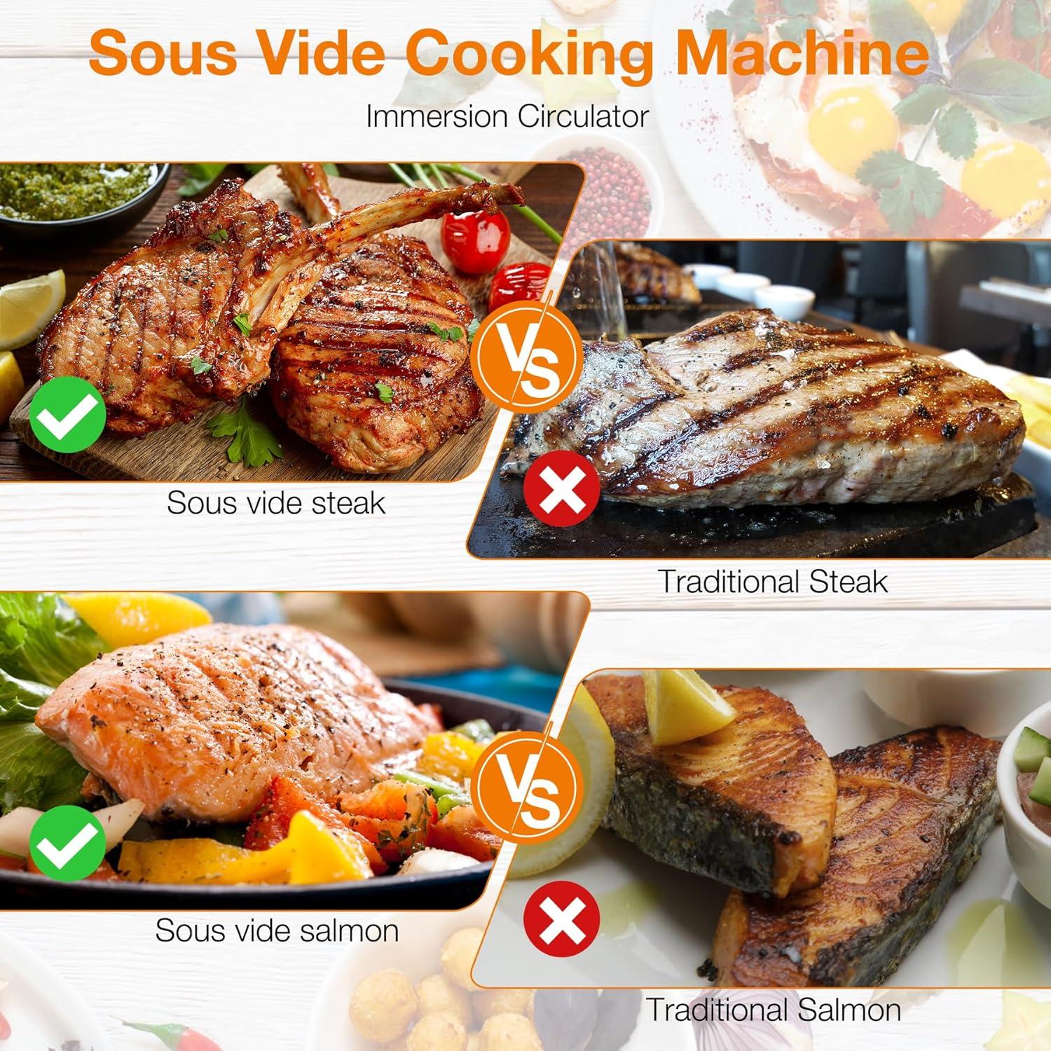 Sous Vide Machine, 1100W Upgraded WIFI Sous Vide Cooker Ultra-quiet Working Cooker Immersion Circulator with Recipes(App Included), Accurate Temperature, Digital Timer, IPX7 Waterproof