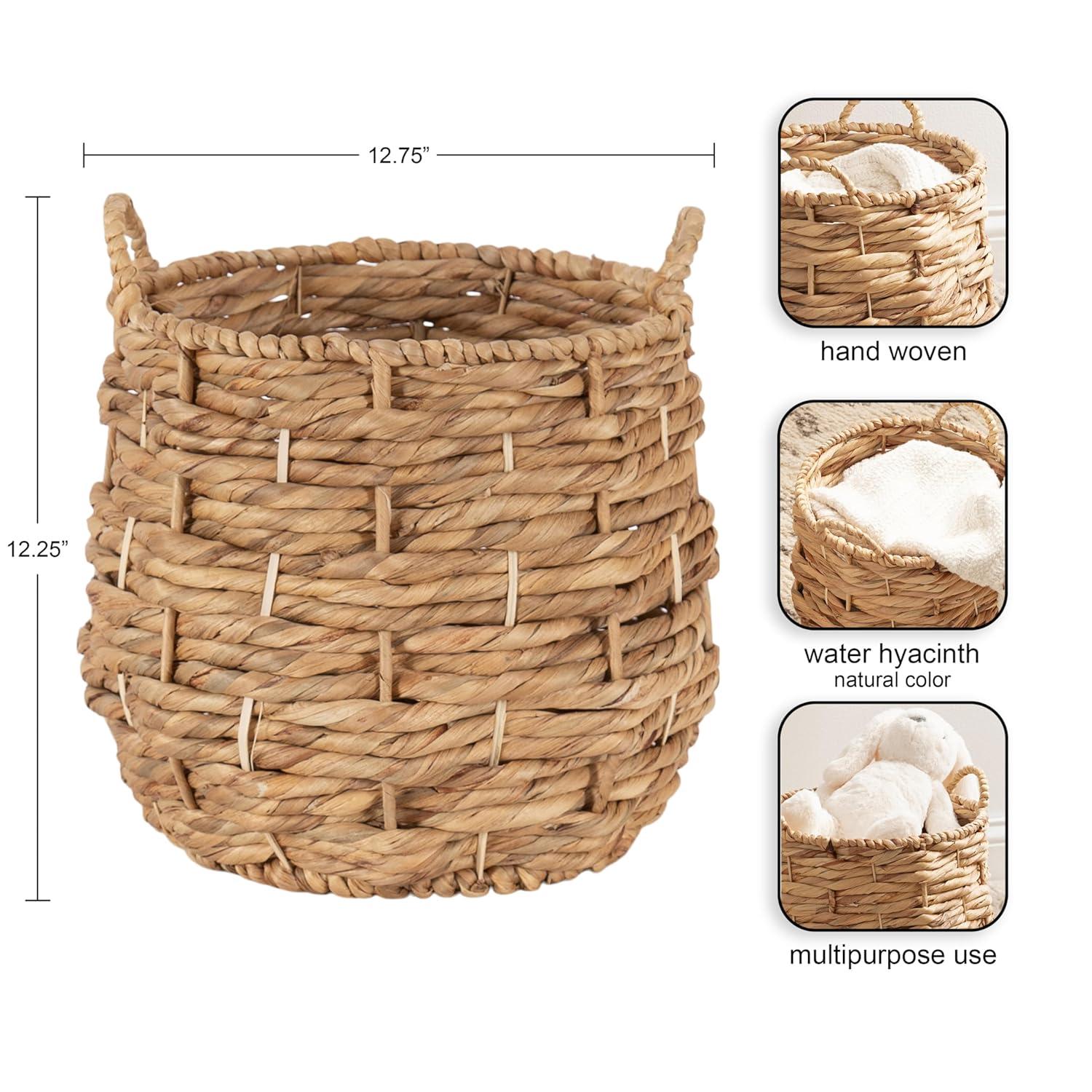 Kate and Laurel Livia Modern Woven Storage Basket, 13 x 13, Natural Water Hyacinth, Boho Wicker Basket for Use as Nursery Storage, Mini Laundry Basket, or Living Room Blanket Basket