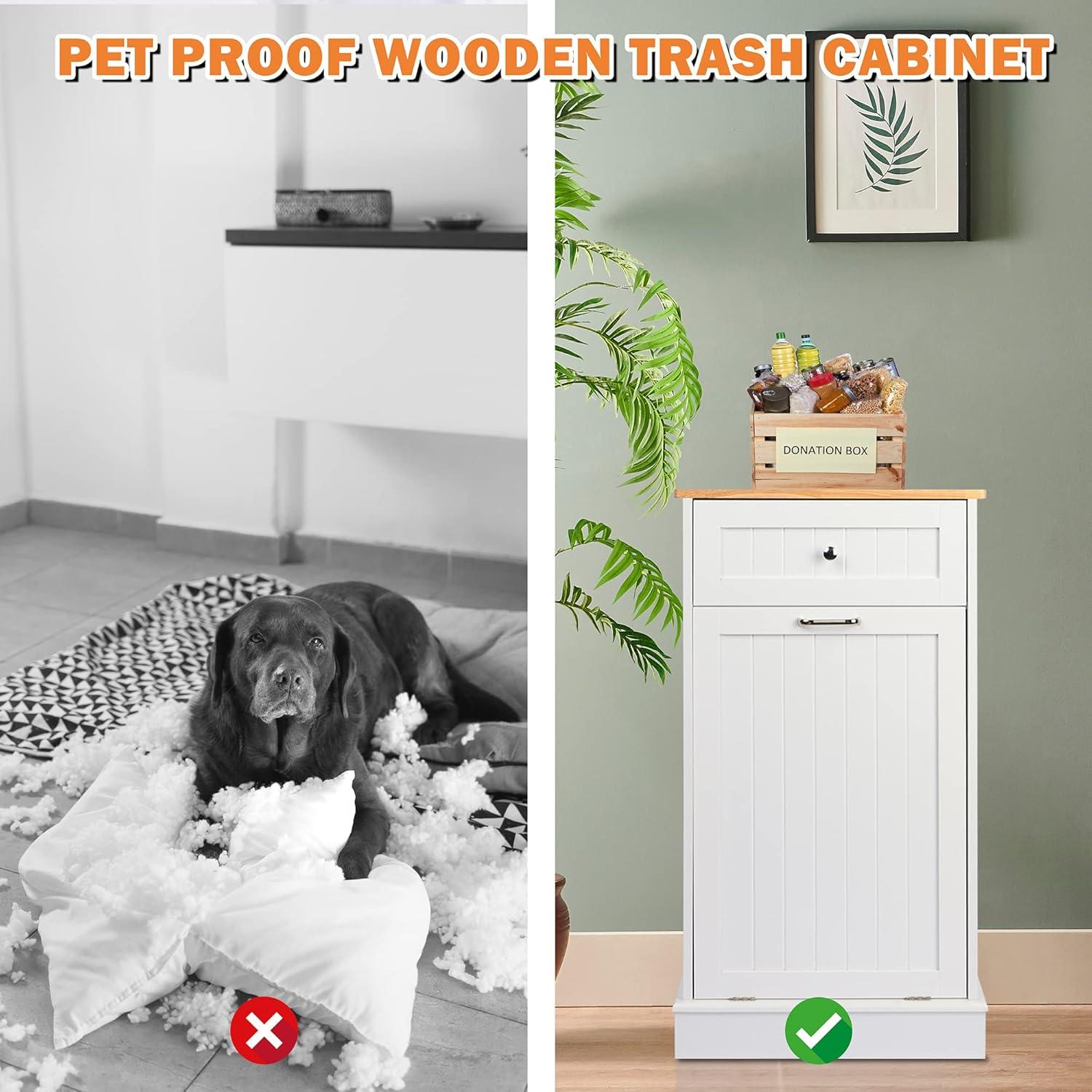 Tilt Out Trash Cabinet Free Standing 10 Gallon Recycling Trash Can Cabinet for Farmhouse Kitchen,Living Room, Dining Room, White