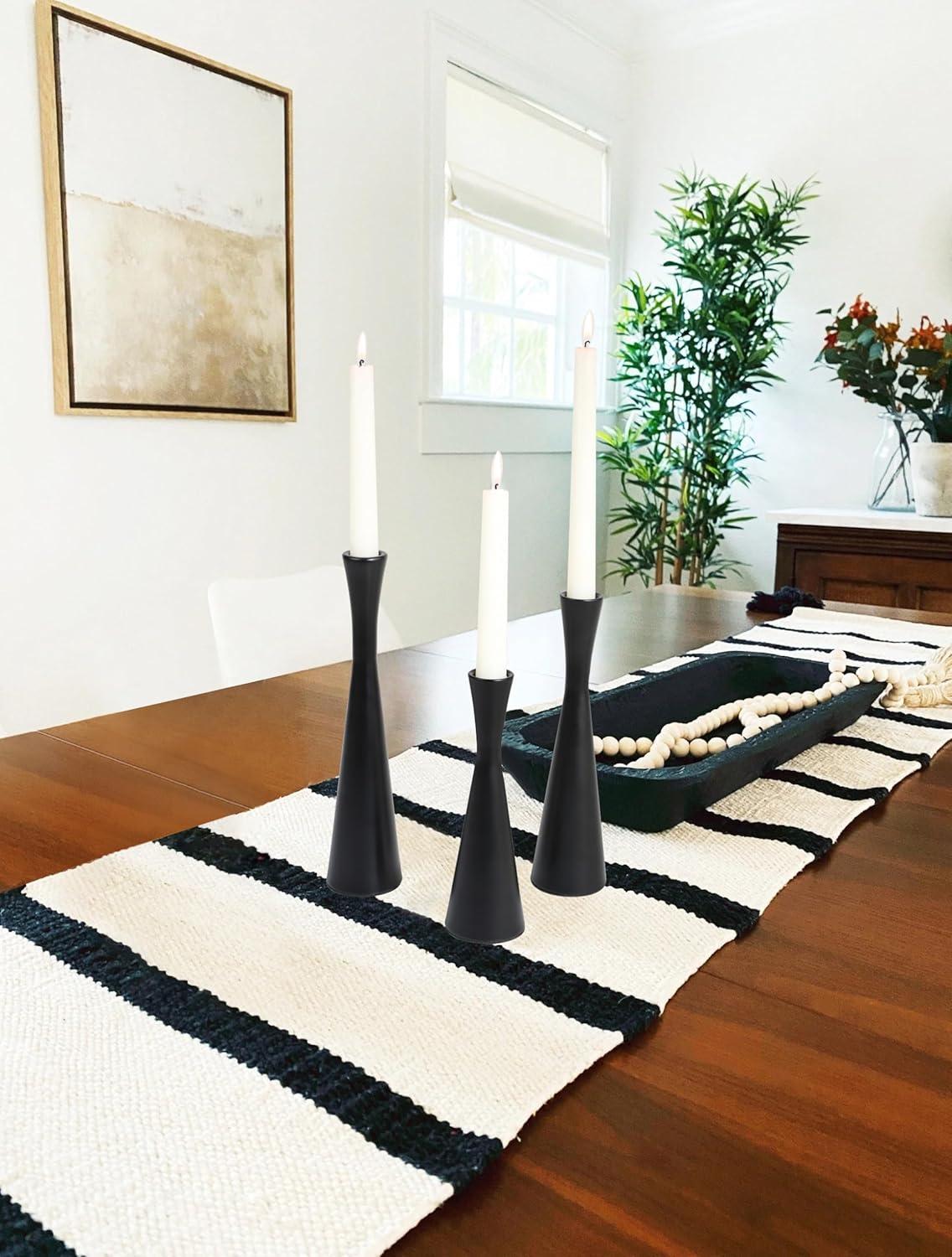 Set of 3 Black Metal Taper Candlestick Holders