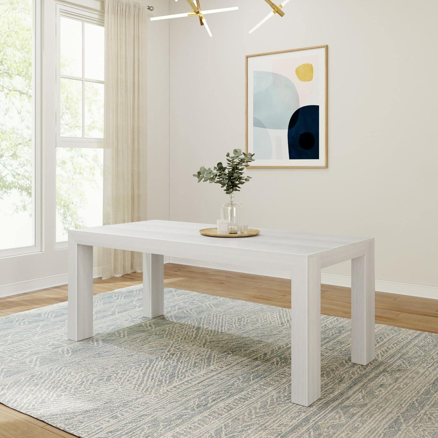 Plank+Beam 72" Modern Dining Table for 6, Solid Wood Rectangular Dining Table for Kitchen/Dining Room, White Wirebrush