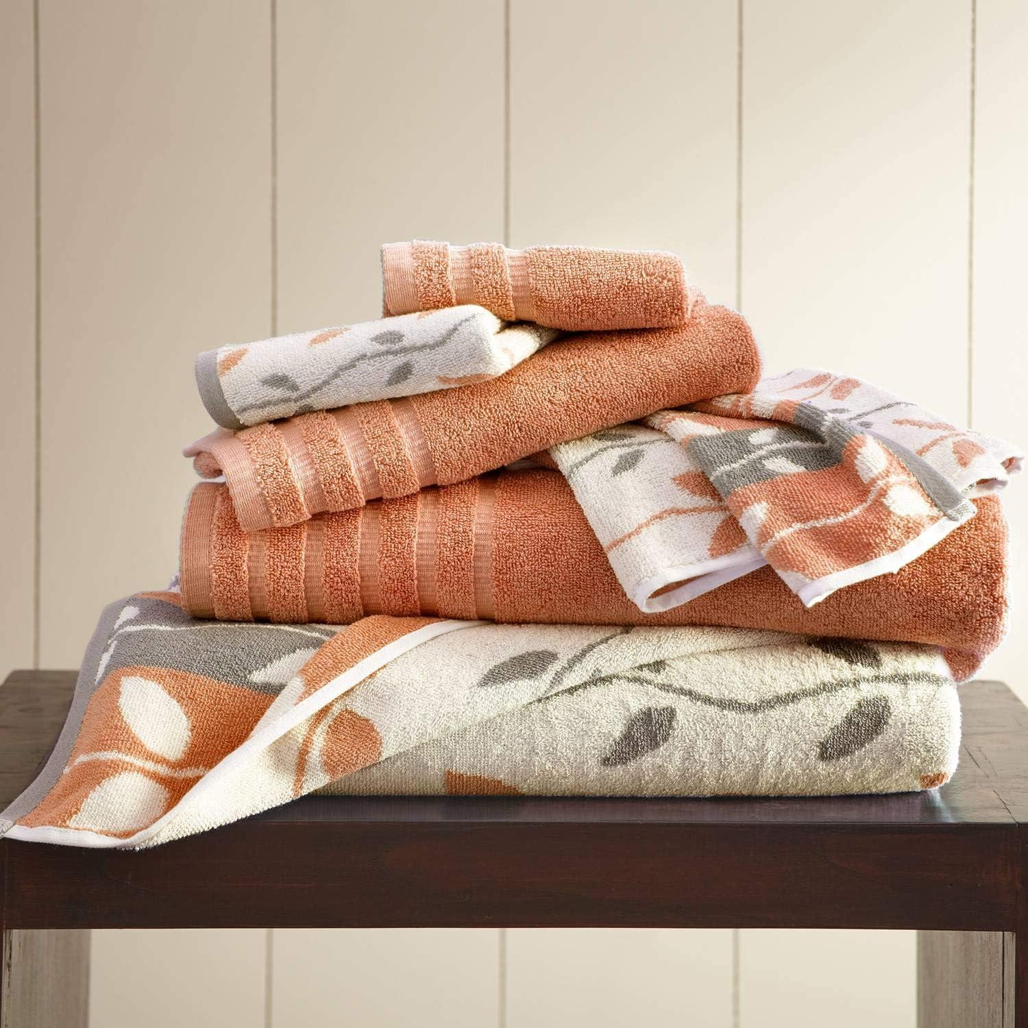 Coral and White Organic Cotton 6-Piece Towel Set