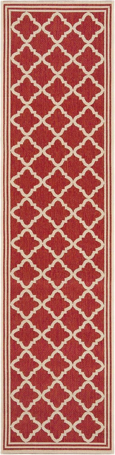 SAFAVIEH Beach House Richard Geometric Indoor/Outdoor Runner Rug, Red/Creme, 2'2" x 8'