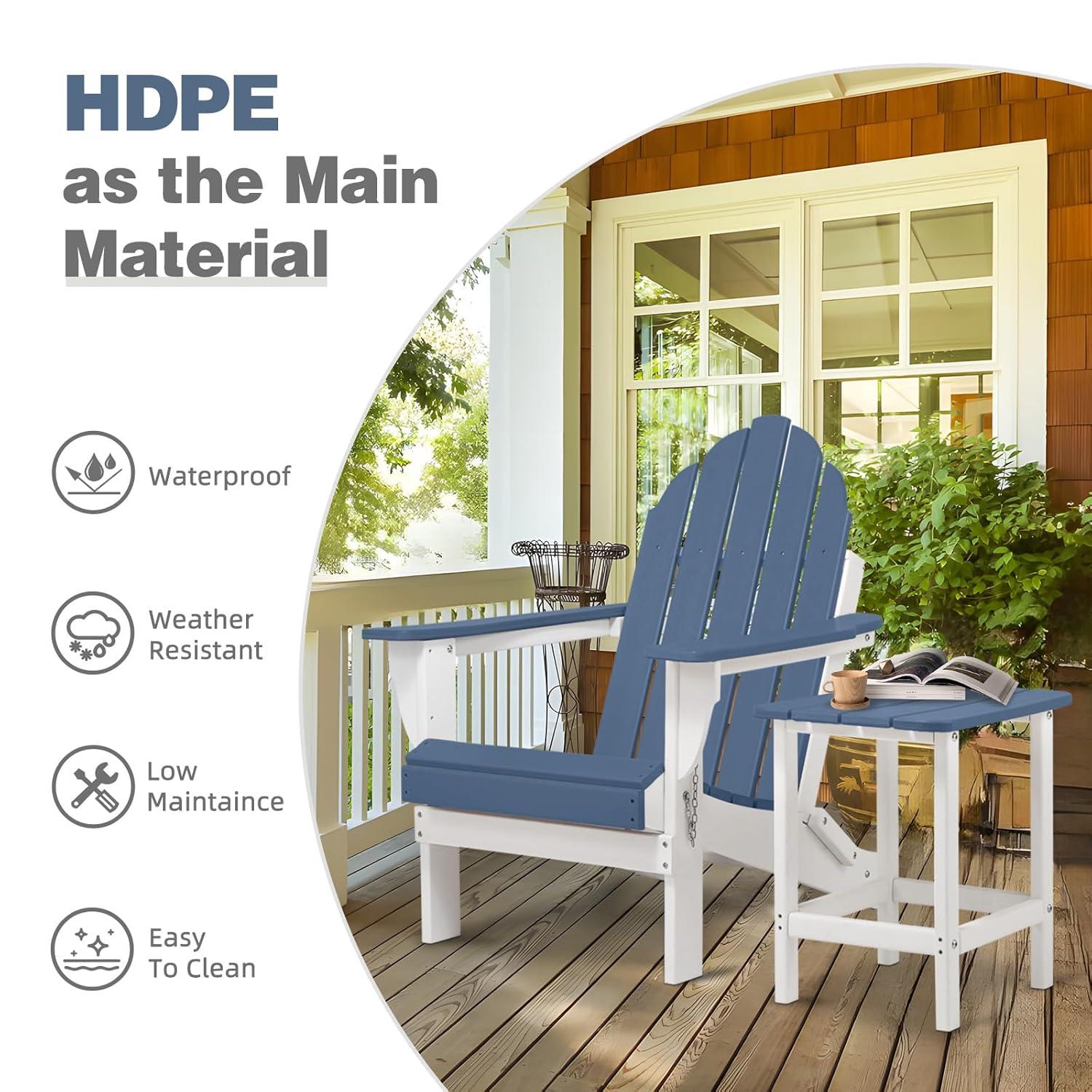 Aoodor HDPE Outdoor All-Weather Folding Adirondack Chair for Patio, Garden, Backyard, Lawn, Fire Pit, Navy Blue