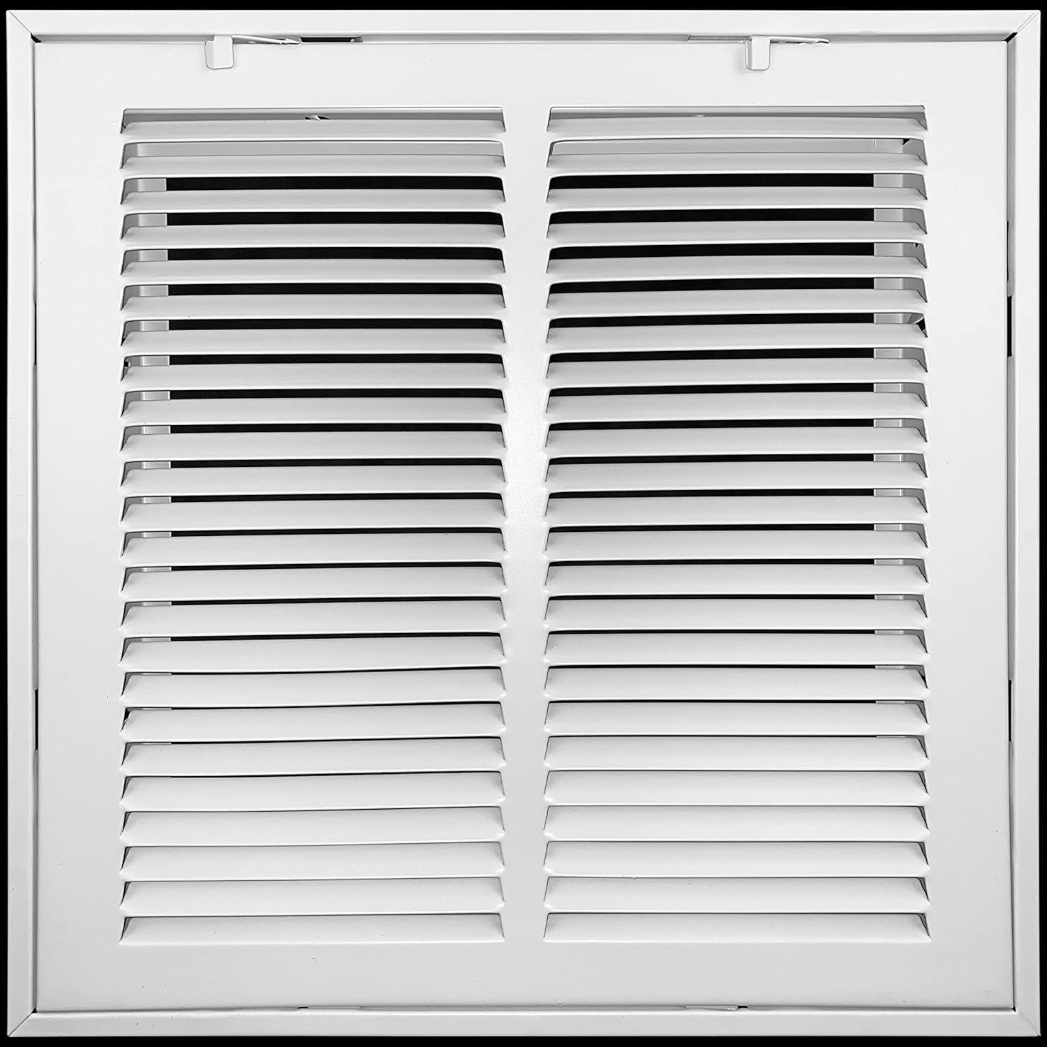 14x14 White Steel Return Air Filter Grille with Fixed Hinges