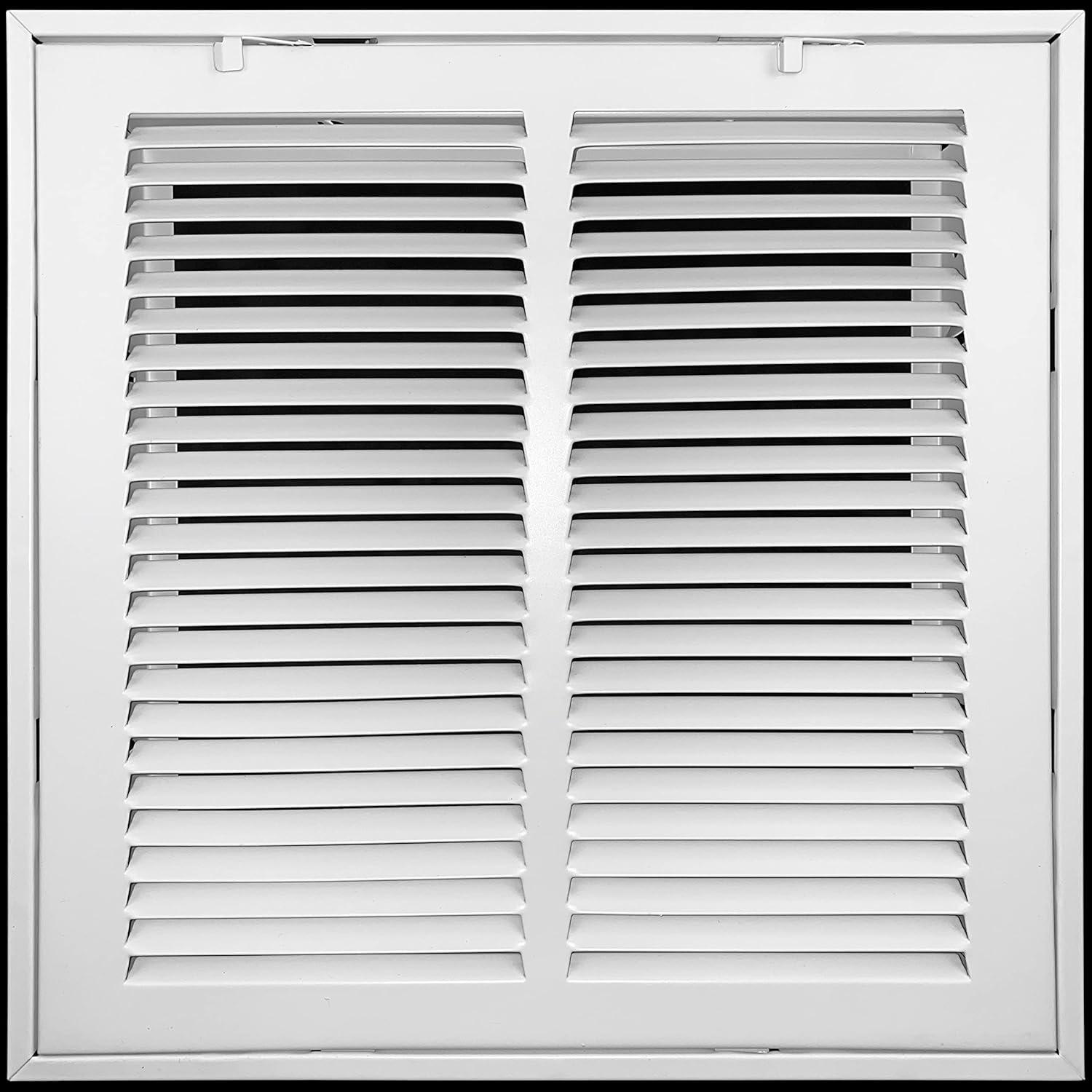 14x14 White Steel Return Air Filter Grille with Fixed Hinges