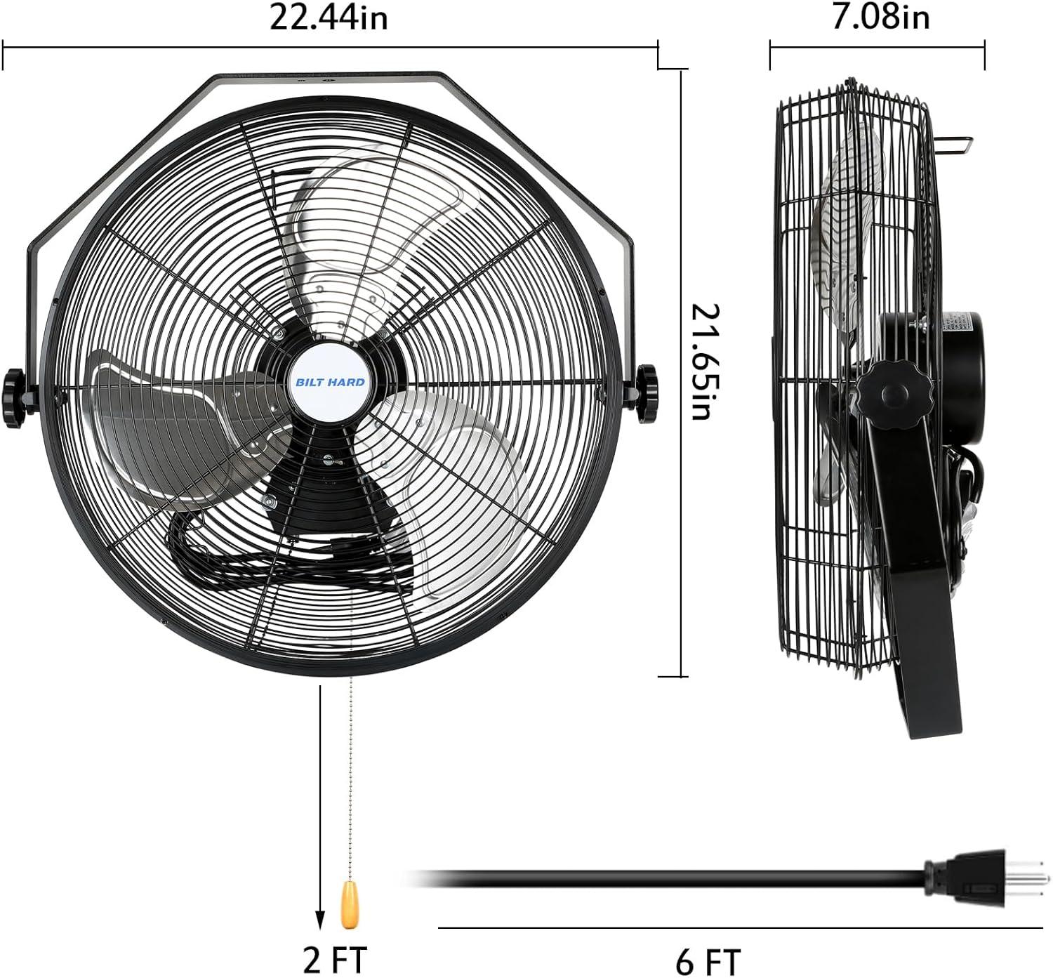 BILT HARD 18" Industrial Wall Mount Fan, 3-Speeds High Velocity Wall Fan with Sealed Motor, 4300 CFM Heavy Duty Metal Barn Fans