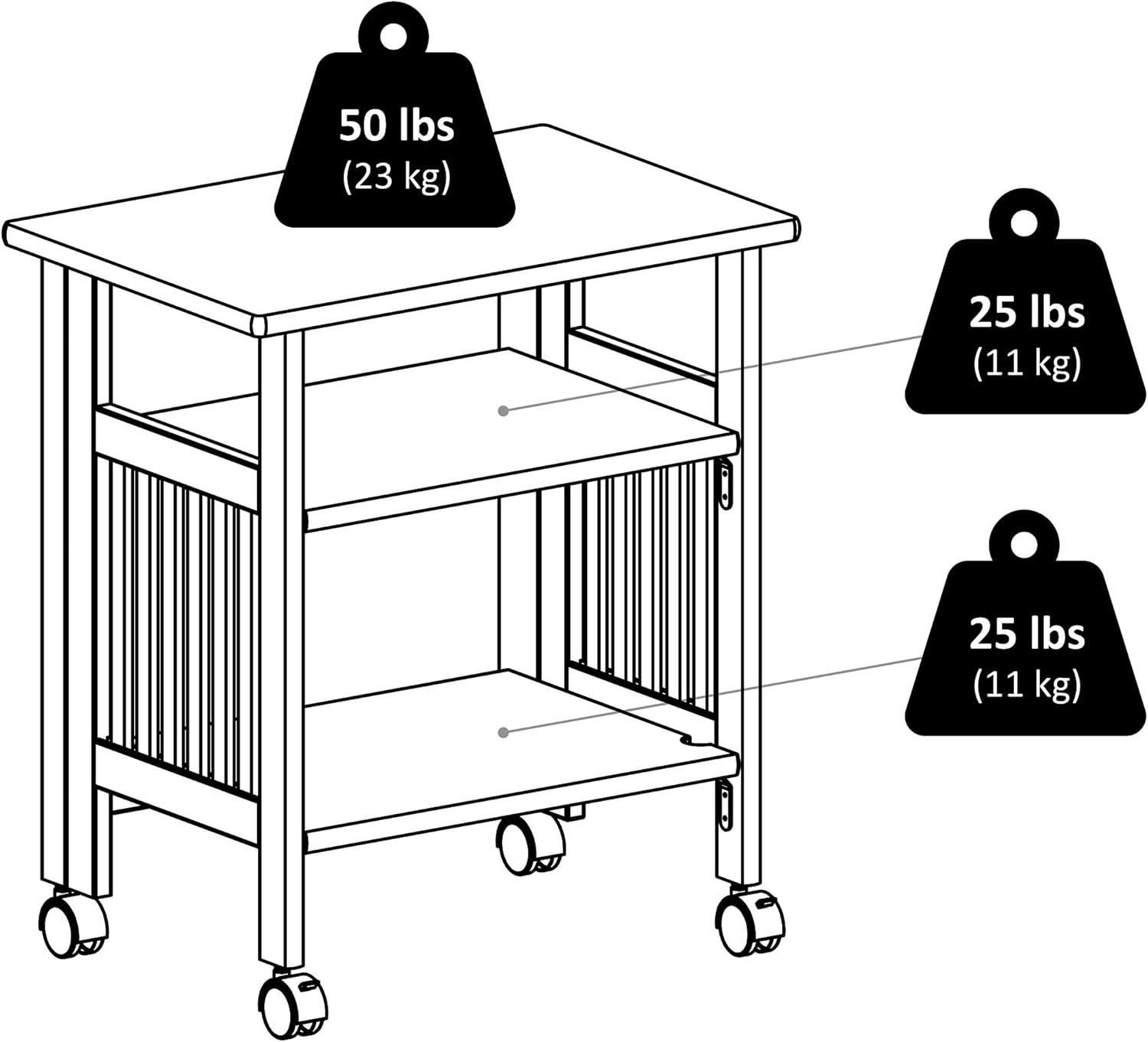 Natural Solid Wood Foldable Printer Cart with Shelves