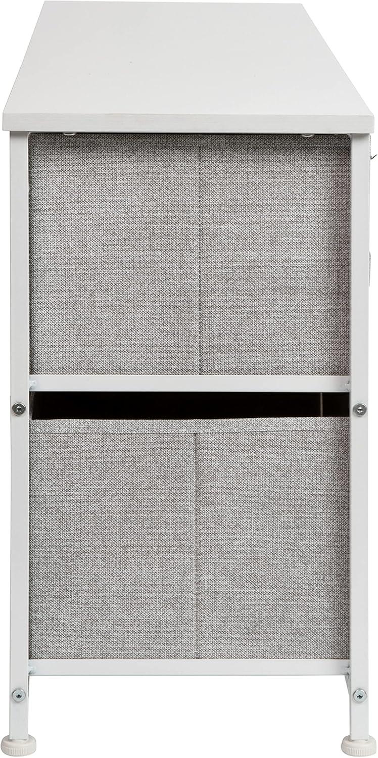 Flash Furniture 5 Drawer Wood Top White Cast Iron Frame Vertical Storage Dresser with Light Gray Easy Pull Fabric Drawers