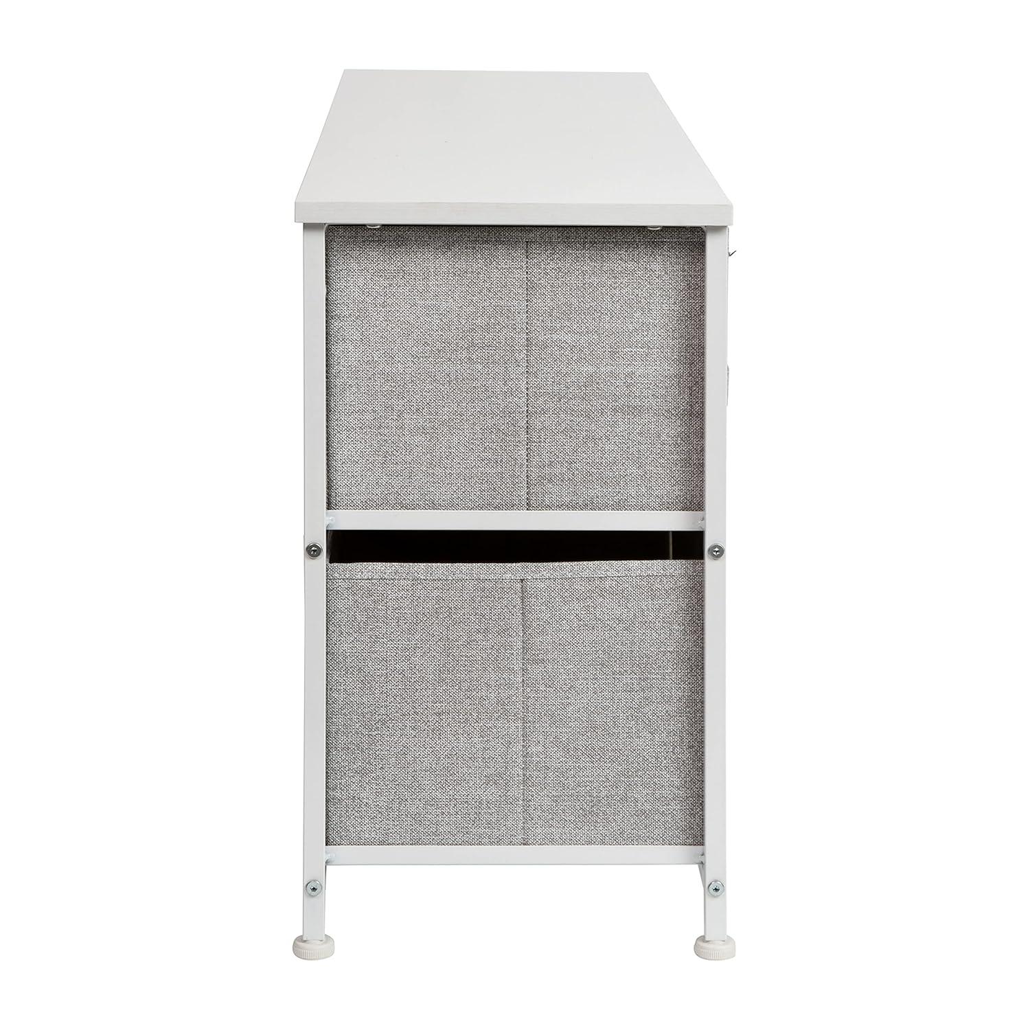 Flash Furniture 5 Drawer Wood Top White Cast Iron Frame Vertical Storage Dresser with Light Gray Easy Pull Fabric Drawers
