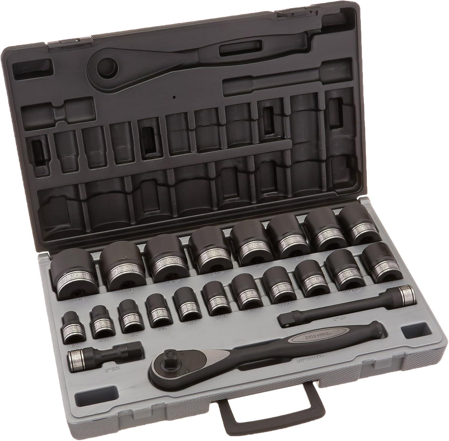 Grey 22-Piece SAE Ratcheting Duo-Socket Set with Extensions