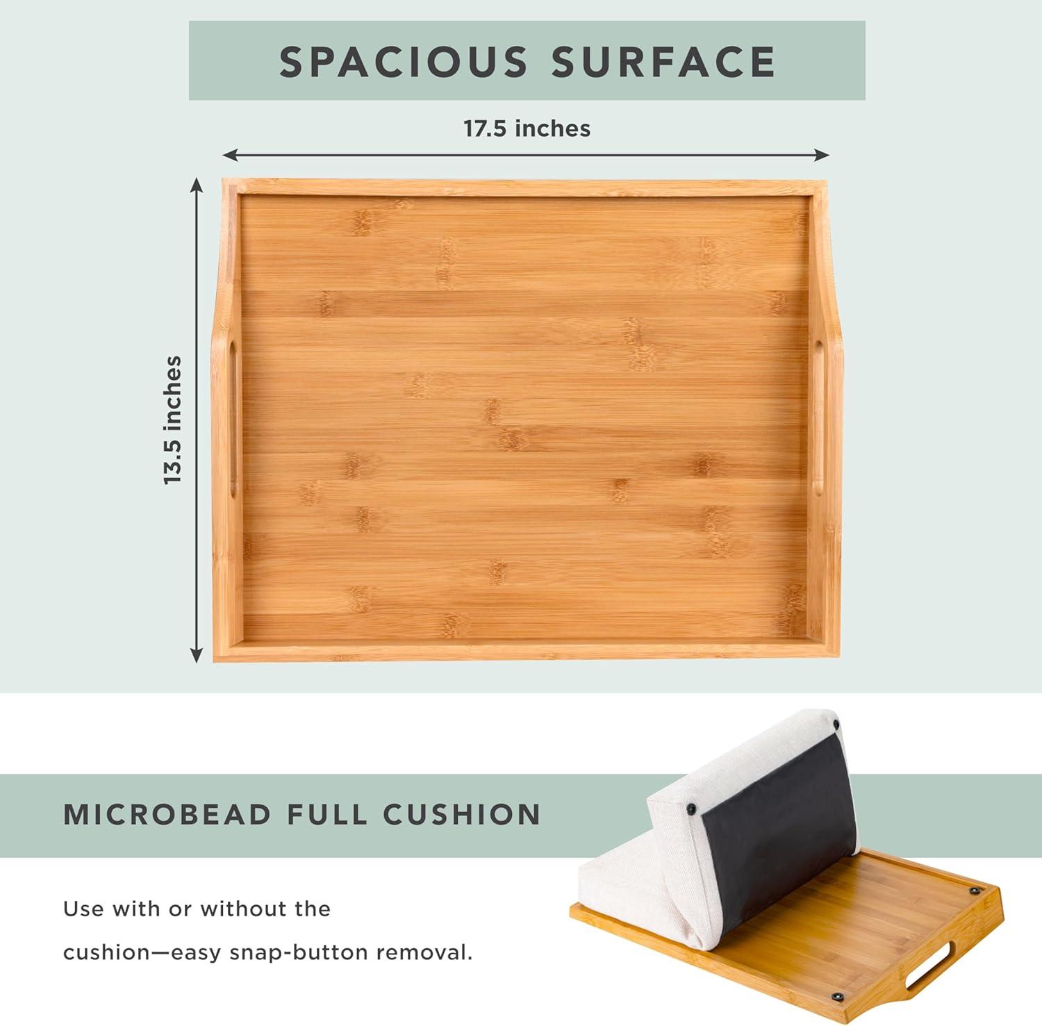 Rossie Home Lap Tray with Detachable Pillow, Natural Bamboo