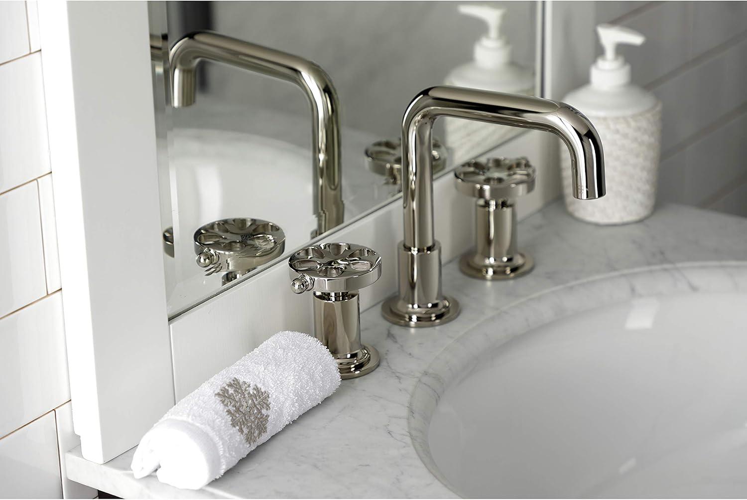 Kingston Brass Belknap Two-Handle 3-Hole Deck Mount Widespread Bathroom Faucet with Push Pop-Up Drain