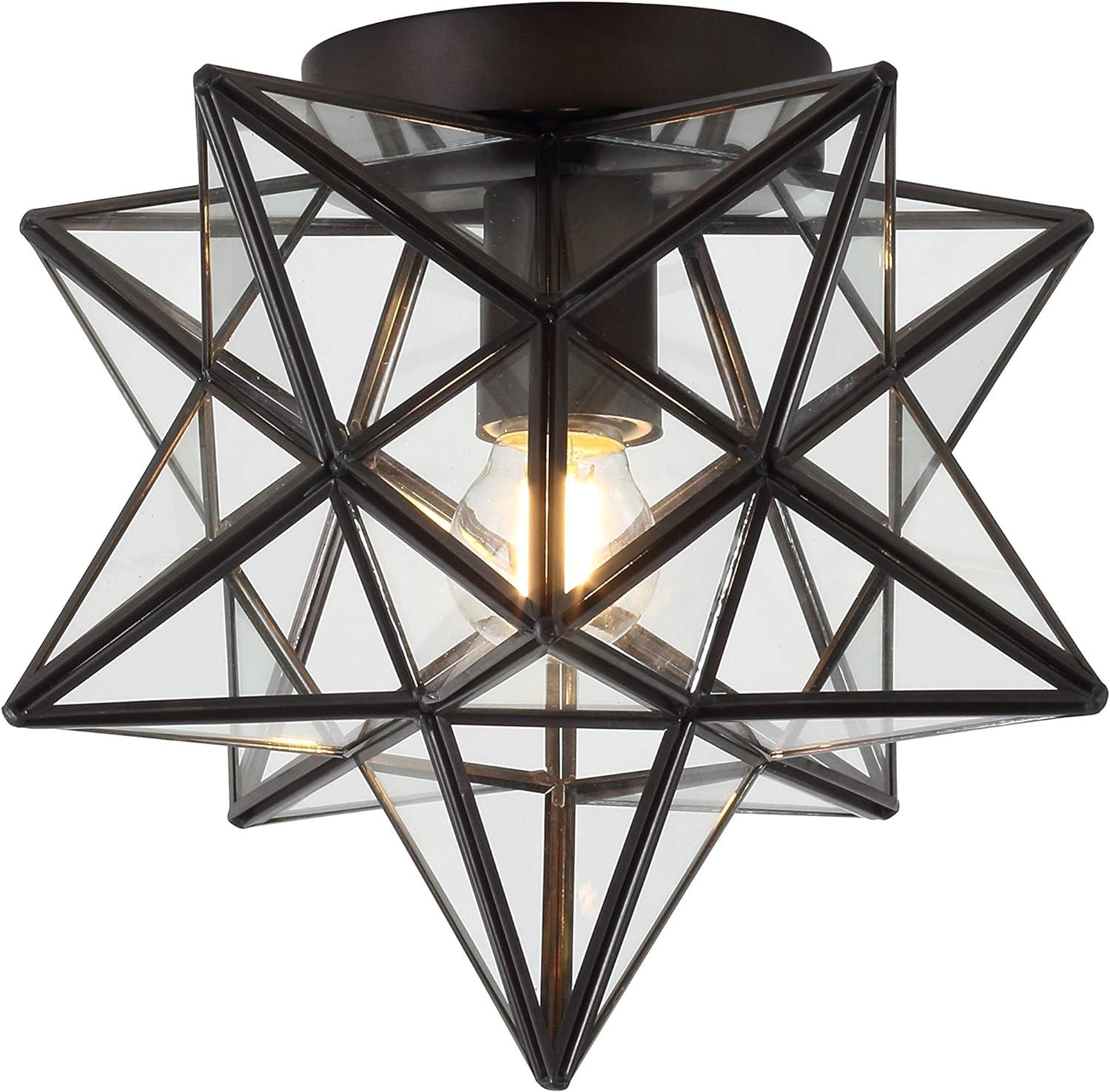 Stella 12" Moravian Star Metal/Clear Glass LED Flush Mount, Oil Rubbed Bronze