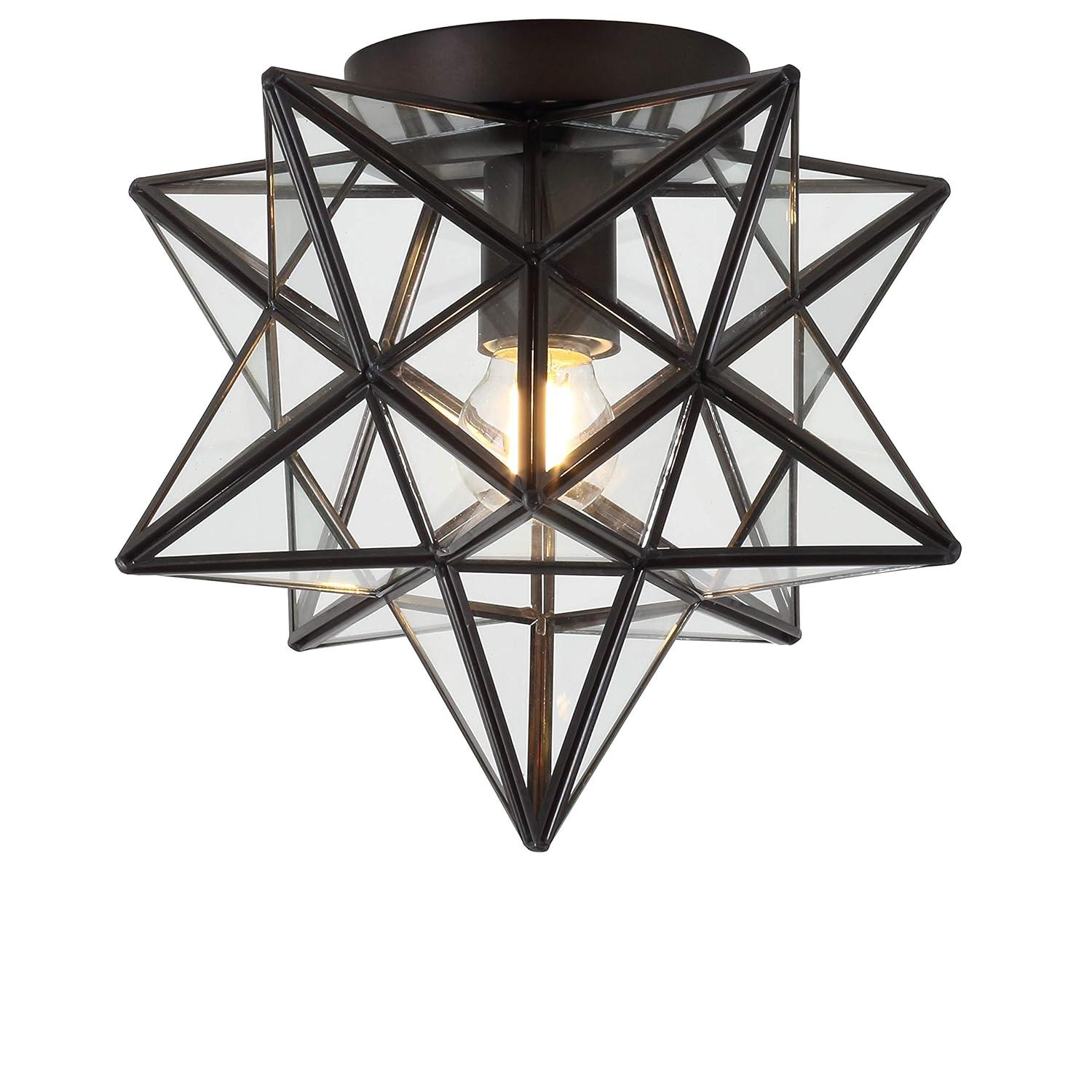 Stella 12" Moravian Star Metal/Clear Glass LED Flush Mount, Oil Rubbed Bronze