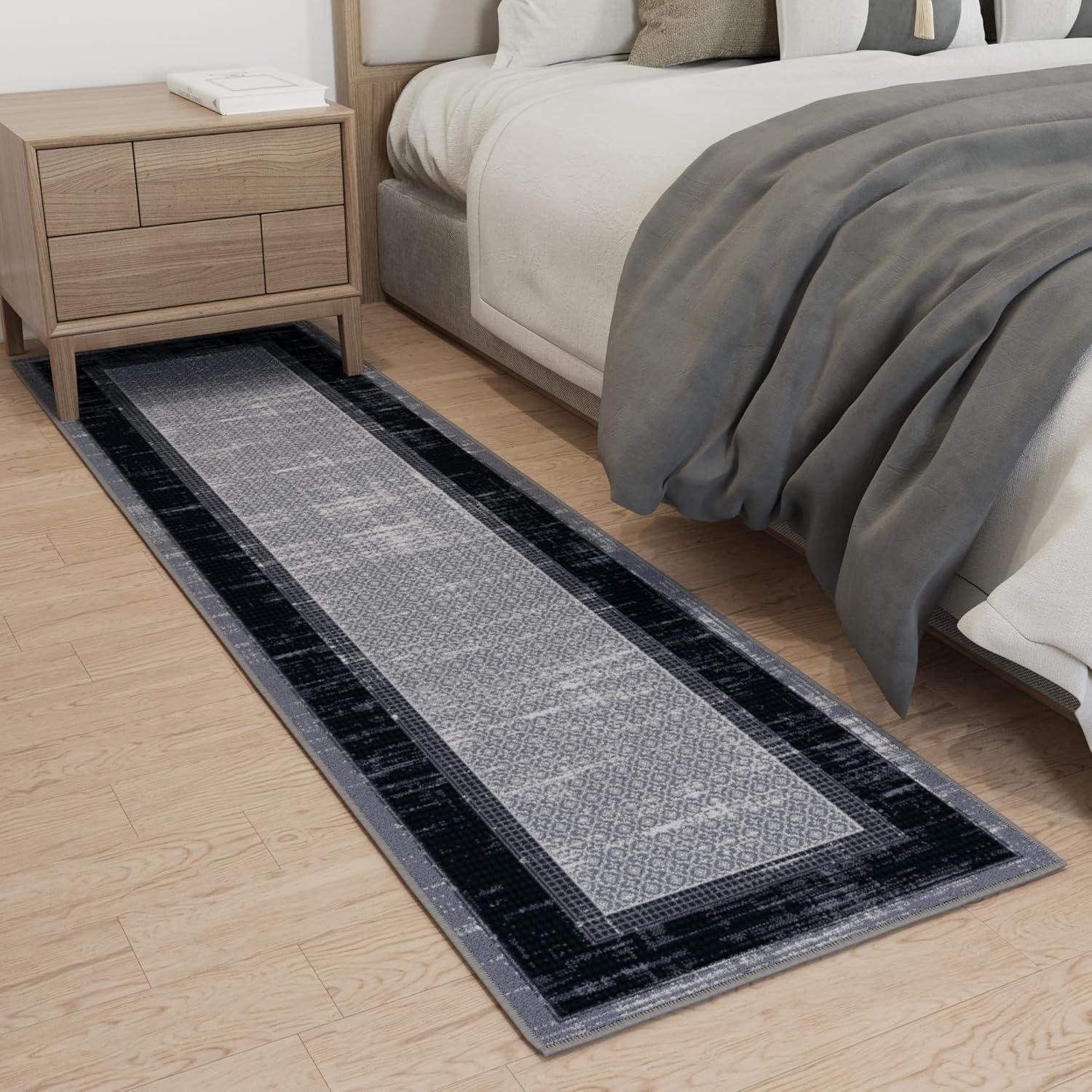 Non-Slip Bordered Area Rug For Living Room, Hallway Runner, Entryway Rug