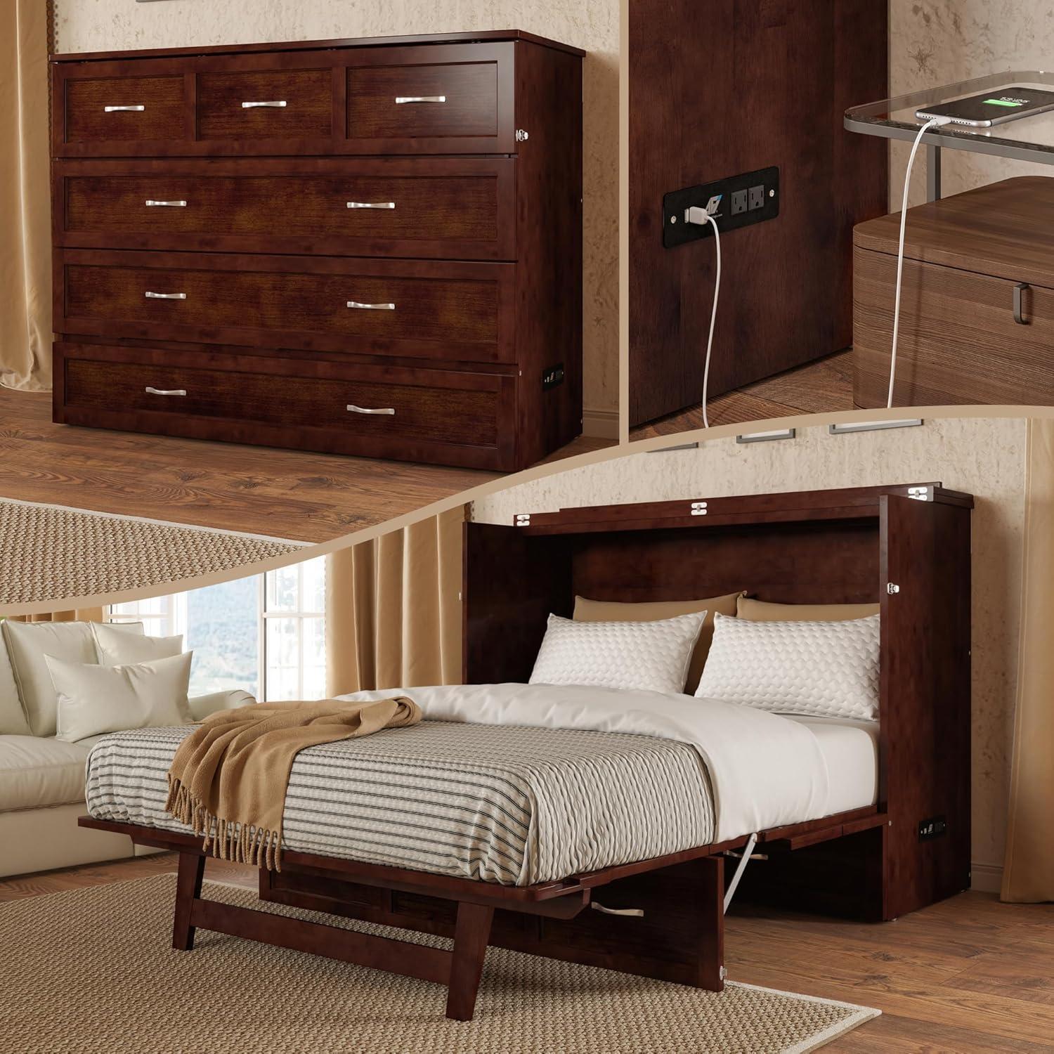 Full Deerfield Murphy Bed Chest with Charger Walnut - AFI: Bedroom Furniture, No Box Spring Needed