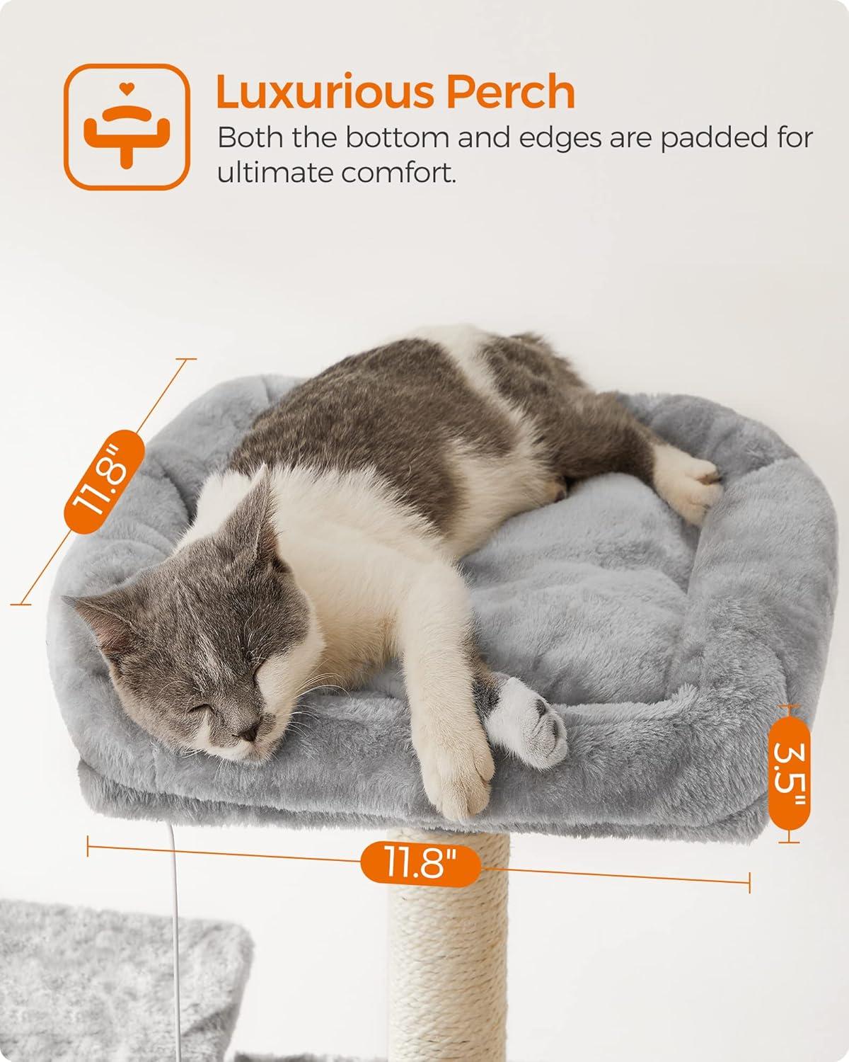 FEANDREA 64.6" Cat Tree Large Cat Tower Cat Activity Center with Hammock Cat Condo Light Gray