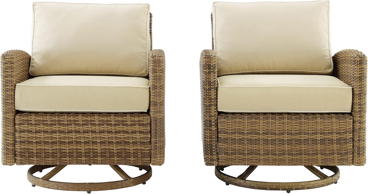 2pk Bradenton Steel Outdoor Swivel Rocking Chairs Sand/Weathered Brown - Crosley: Resin Wicker, Arched Arms, UV-Resistant