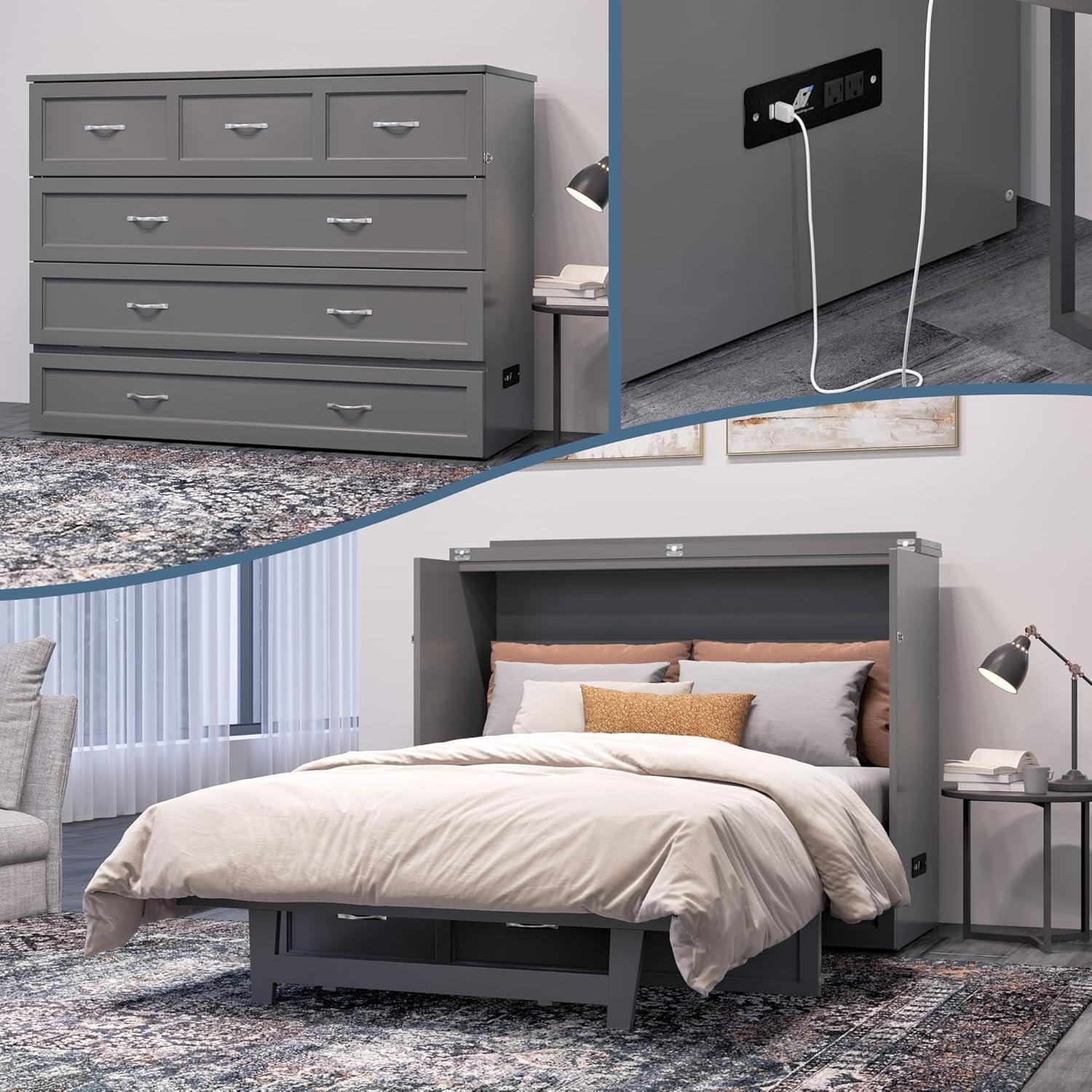 AFI Northfield Grey Full Solid Wood Murphy Bed Chest
