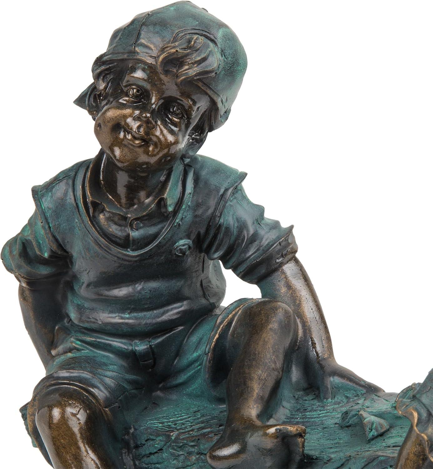 14" Indoor/Outdoor Girl and Boy Playing on Teeter Totter Statue Yard Décor Bronze - Alpine Corporation