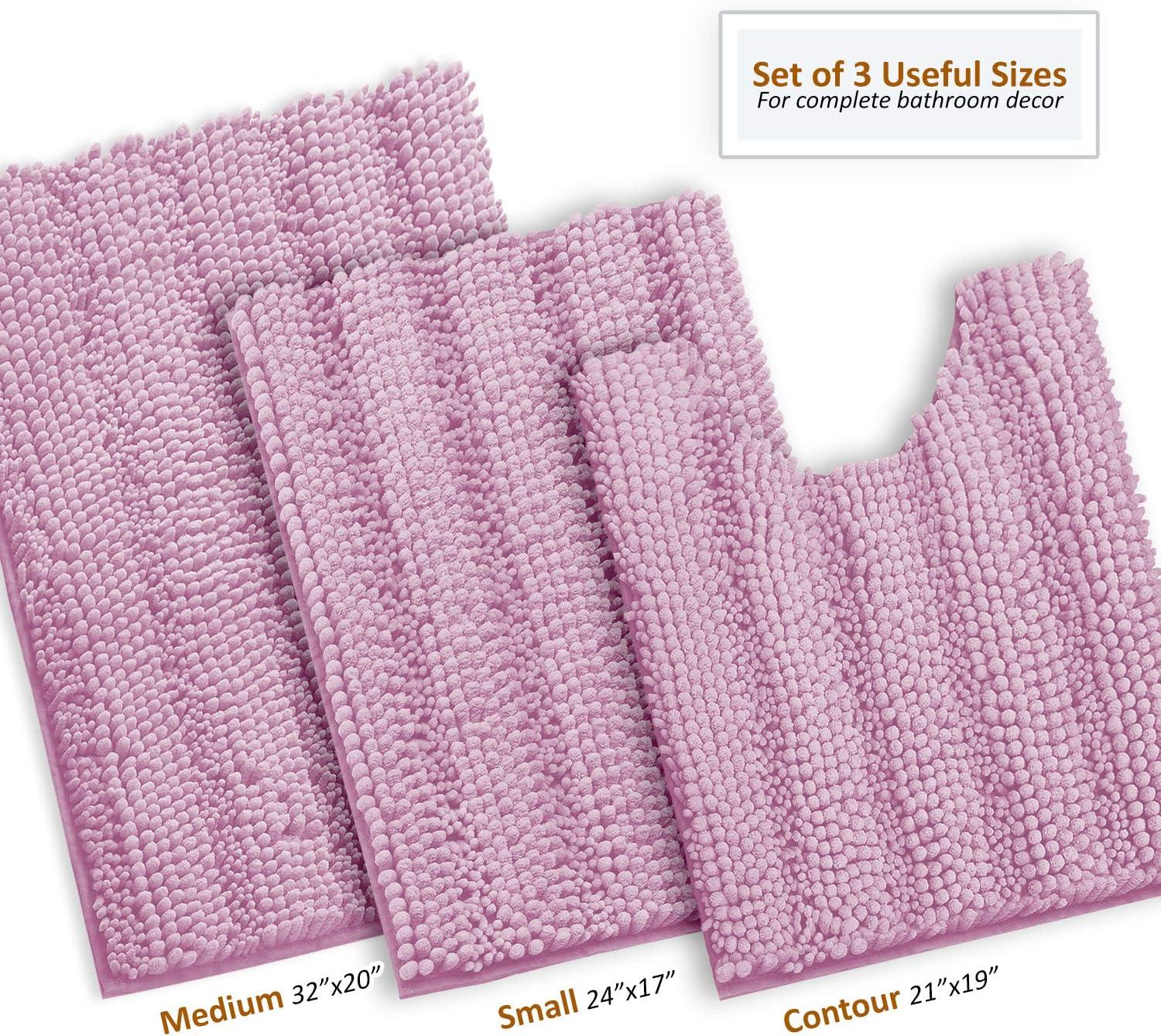 Hearth & Harbor 3 Piece Striped Bathroom Rug set, Ultra Soft Chenille Bathroom Rugs - Lilac