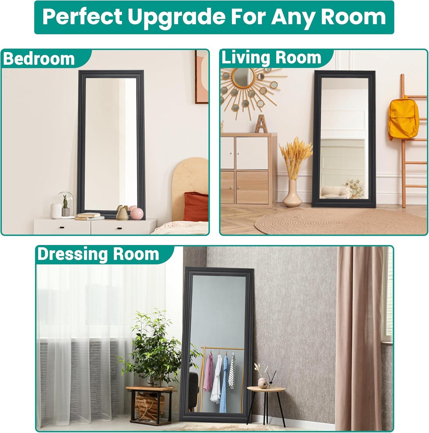 Full length Mirror, Wall Mirror, 65"LX31"W Full Body Mirror, Framed Floor Mirror with Faux Wood Frame, Large Mirror, Leaning Mirror, Standing Mirror for Living Room by Naomi Home - Black