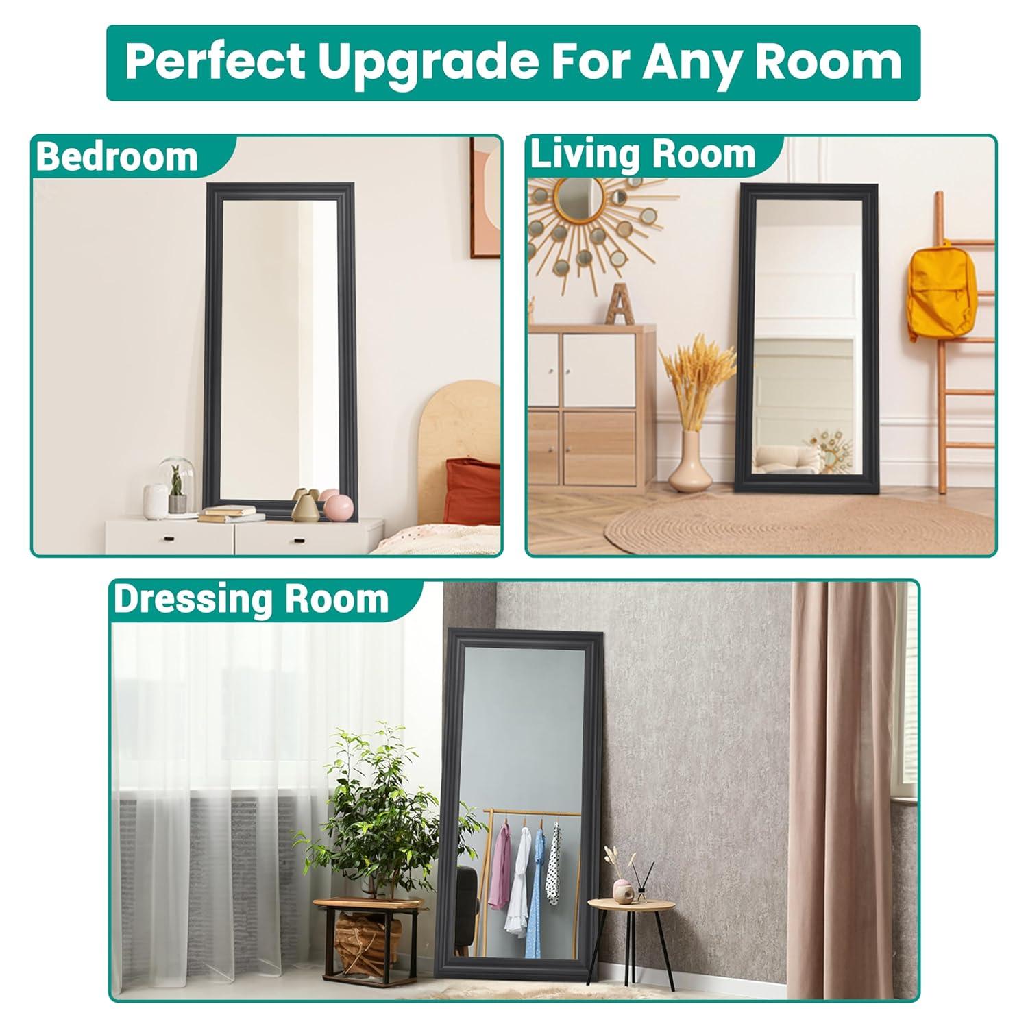 Full length Mirror, Wall Mirror, 65"LX31"W Full Body Mirror, Framed Floor Mirror with Faux Wood Frame, Large Mirror, Leaning Mirror, Standing Mirror for Living Room by Naomi Home - Black