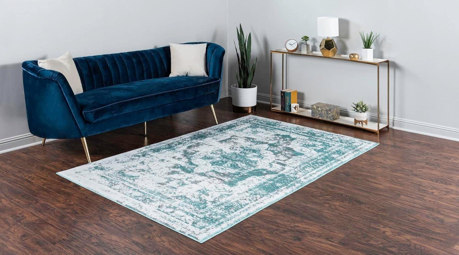 Unique Loom Sofia Collection Area Rug - Salle Garnier (6' 1" x 9' Rectangle Turquoise/Blue)