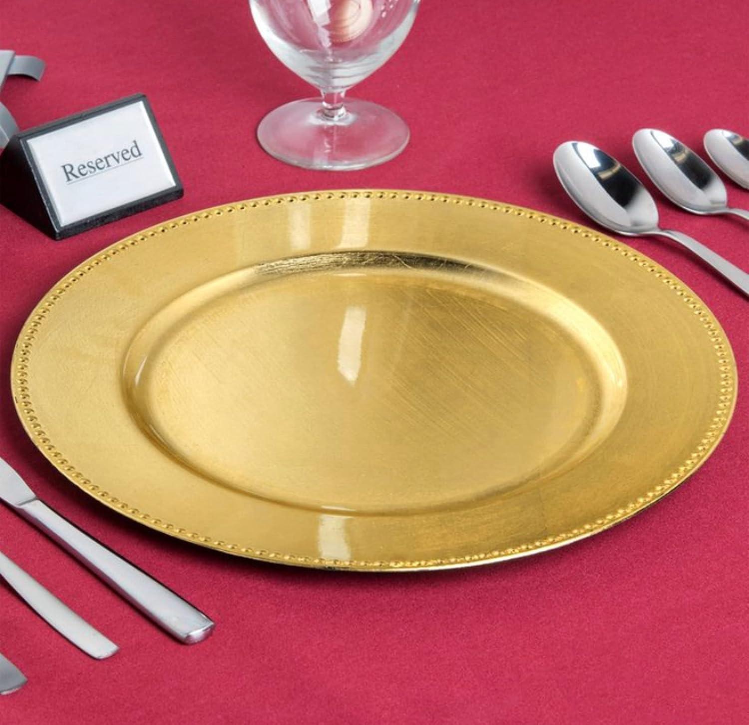 (Set of 6) 13 inch-Gold Charger Plates with Decorative Beaded Rim. The Perfect Finishing Touch for Holidays`Table Settings! Plates have Stylish Presentation Under Dinner Plates (6)