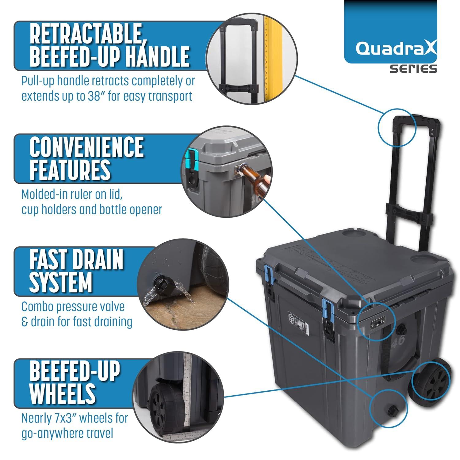 Cubix Outdoors 46 QT QuadraX Wheeled Portable Insulated Hard Cooler - Fits 26 Cans - Granite Gray