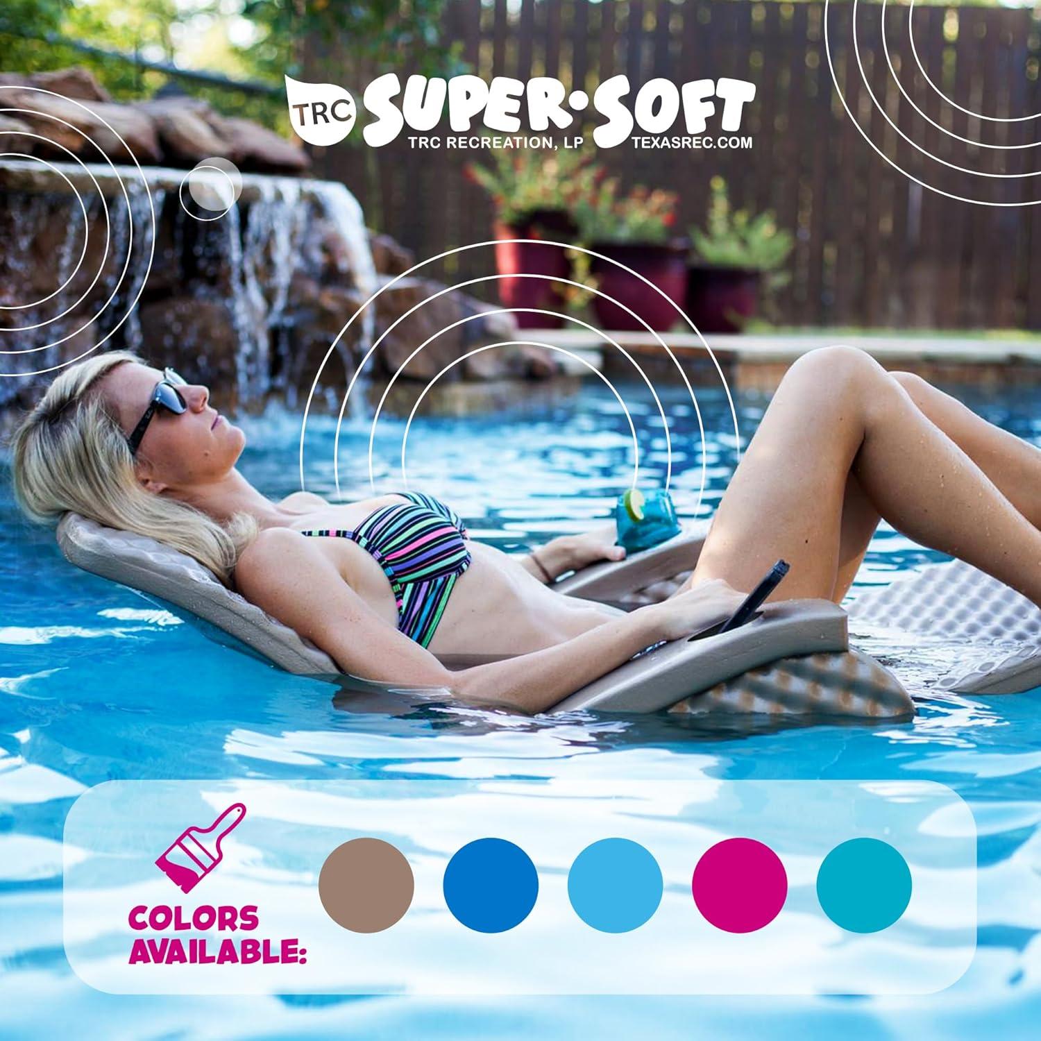 TRC Recreation Super Soft Adjustable Pool Recliner Float Portable Comfortable Chair Lounger with Cup Holders for Swimming Pool Essentials, Pink