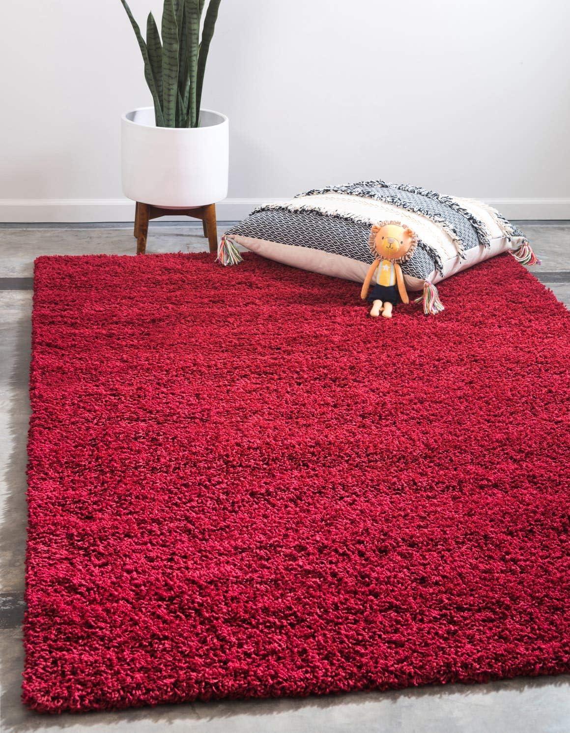 Unique Loom 4' 1 x 6' 1 Solid Shag Cherry Red Area Rug