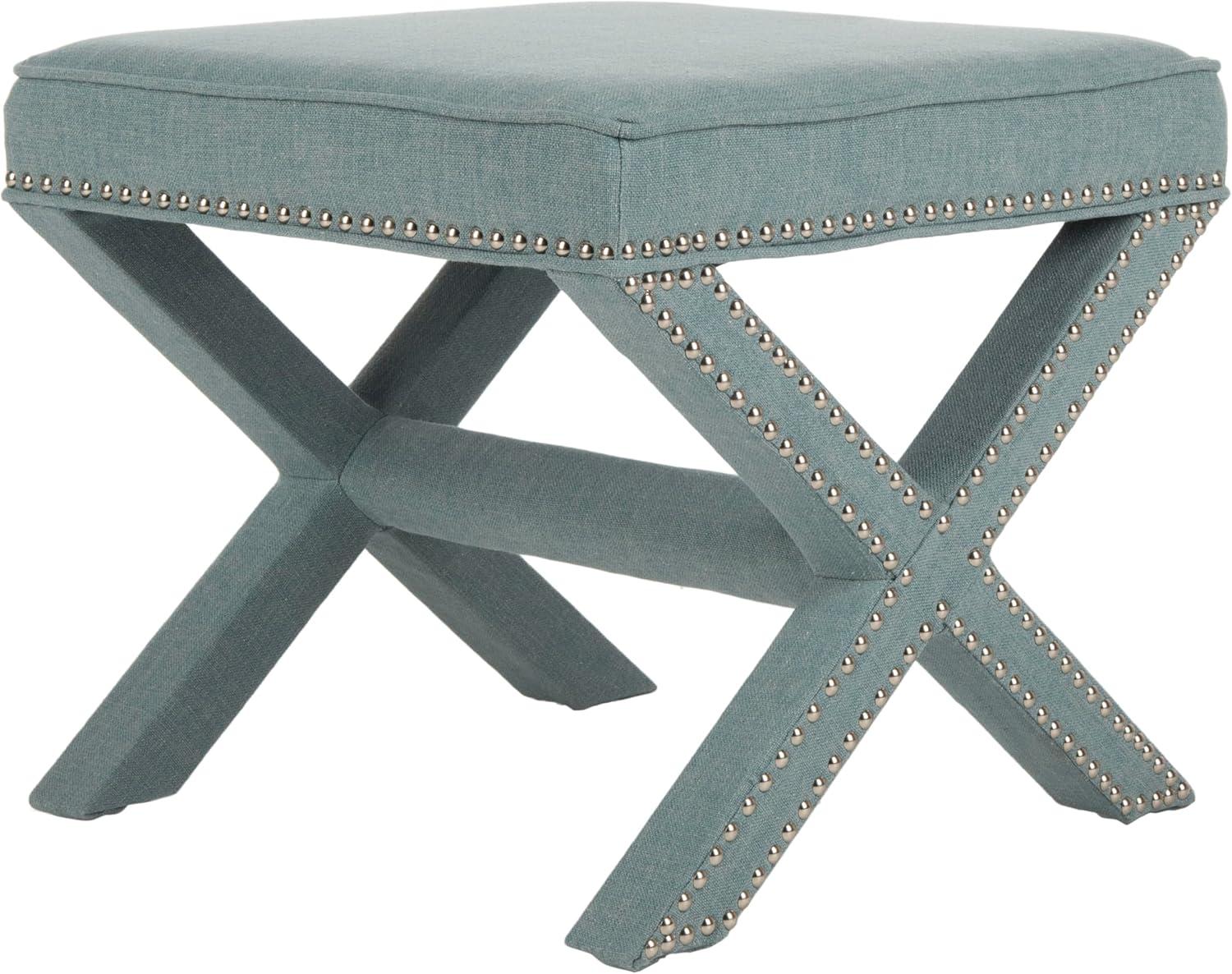 Palmer Ottoman W/ Silver Nail Heads - Sky Blue - Safavieh