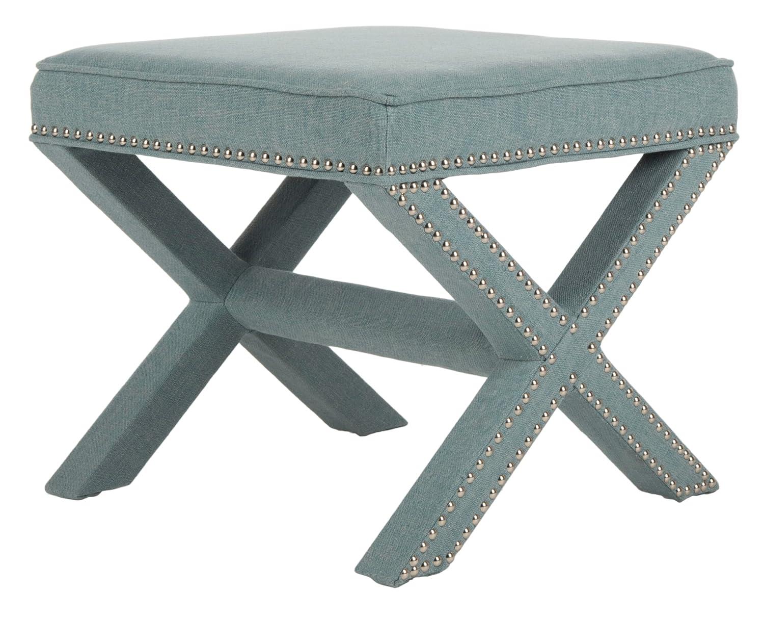 Palmer Ottoman W/ Silver Nail Heads - Sky Blue - Safavieh