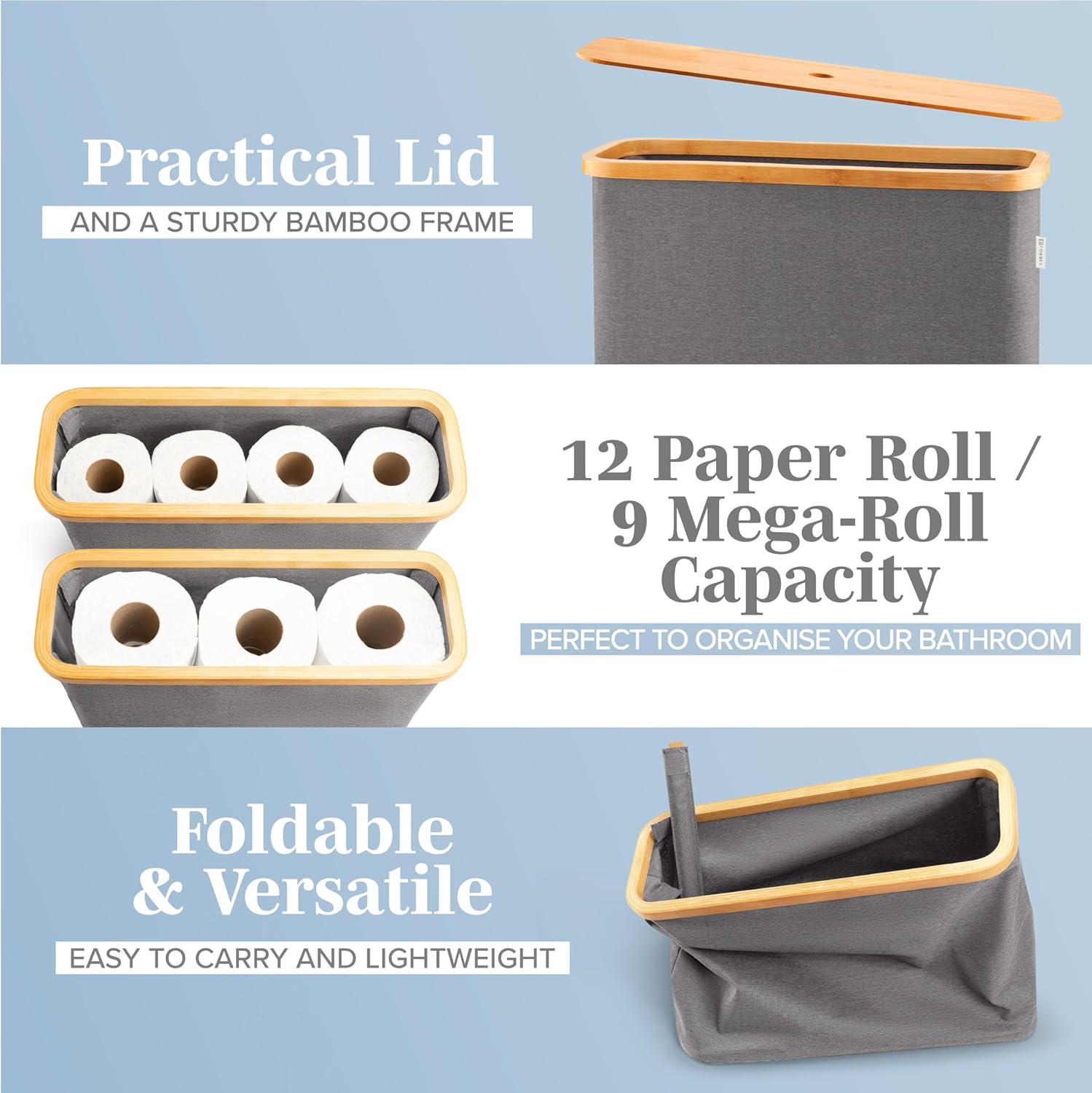 Lonbet Grey Toilet Paper 12 Count Rolls. Regular Size. Ultimate Bathroom Organizer